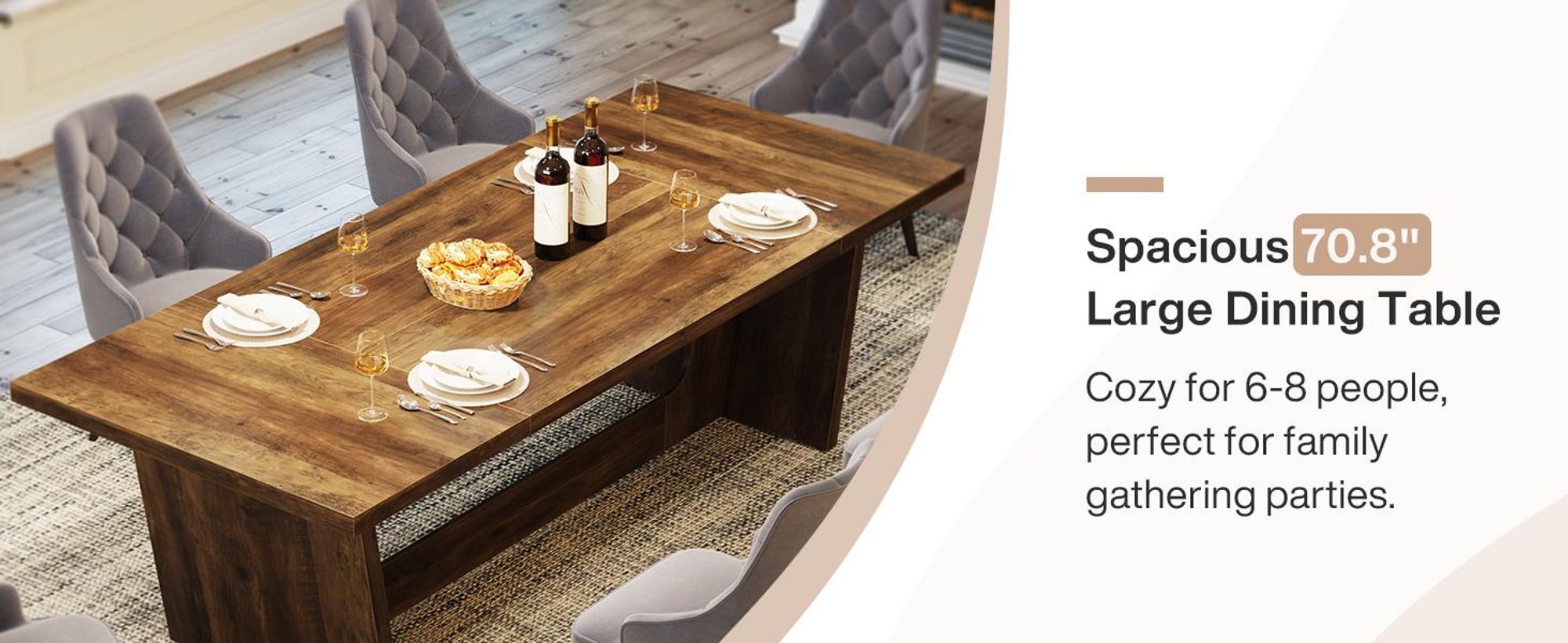 Tribesigns Esstisch, Industrieller Küchentisch für 6–8 Personen, 180 x 79 x 75 cm, Rechteckiger Esstisch für Esszimmer, Küche, Wohnzimmer, Braun