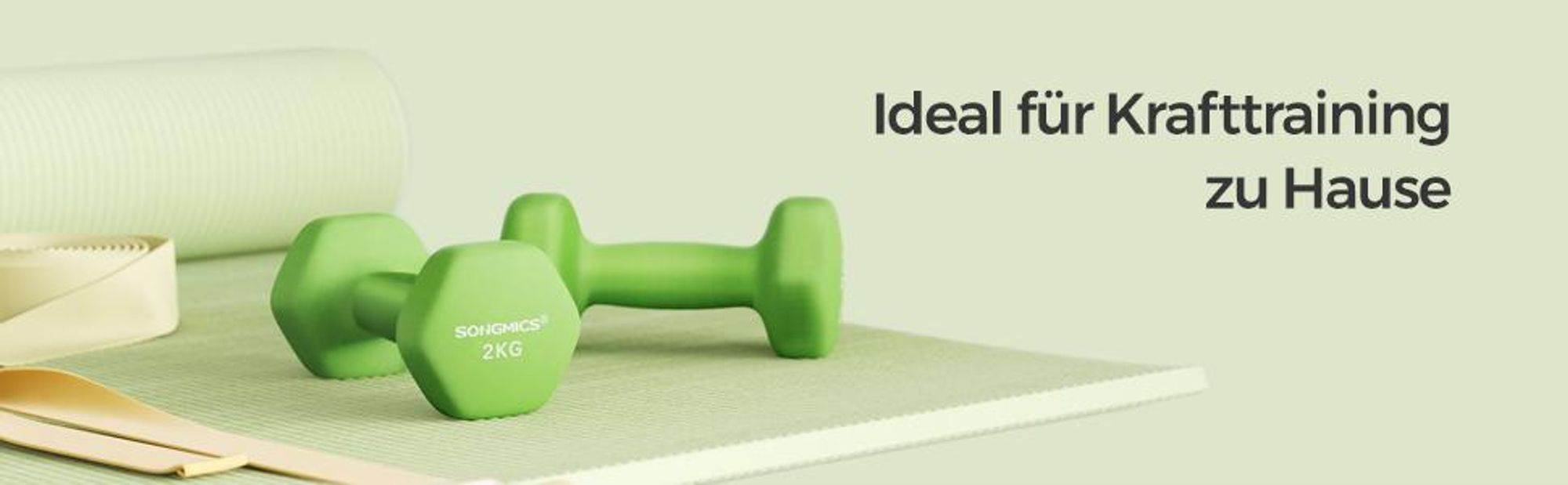 SONGMICS Hanteln, 2er Set, 2 x 2 kg, Hantelset, Kurzhanteln, Hexagon, Neopren-Beschichtung, Krafttraining, Workout, Fitnesstraining, für Zuhause, grün