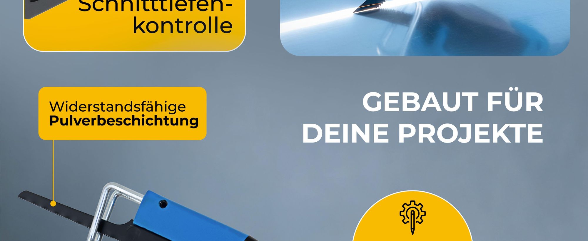 MONZANA® Säbelsäge 6 Sägeblätter (18T, 24T, 32T), 9.000 U/min Verstellbarer Anschlagbügel Gummigriff Werkstatt Druckluft-Karosseriesäge Blechsäge