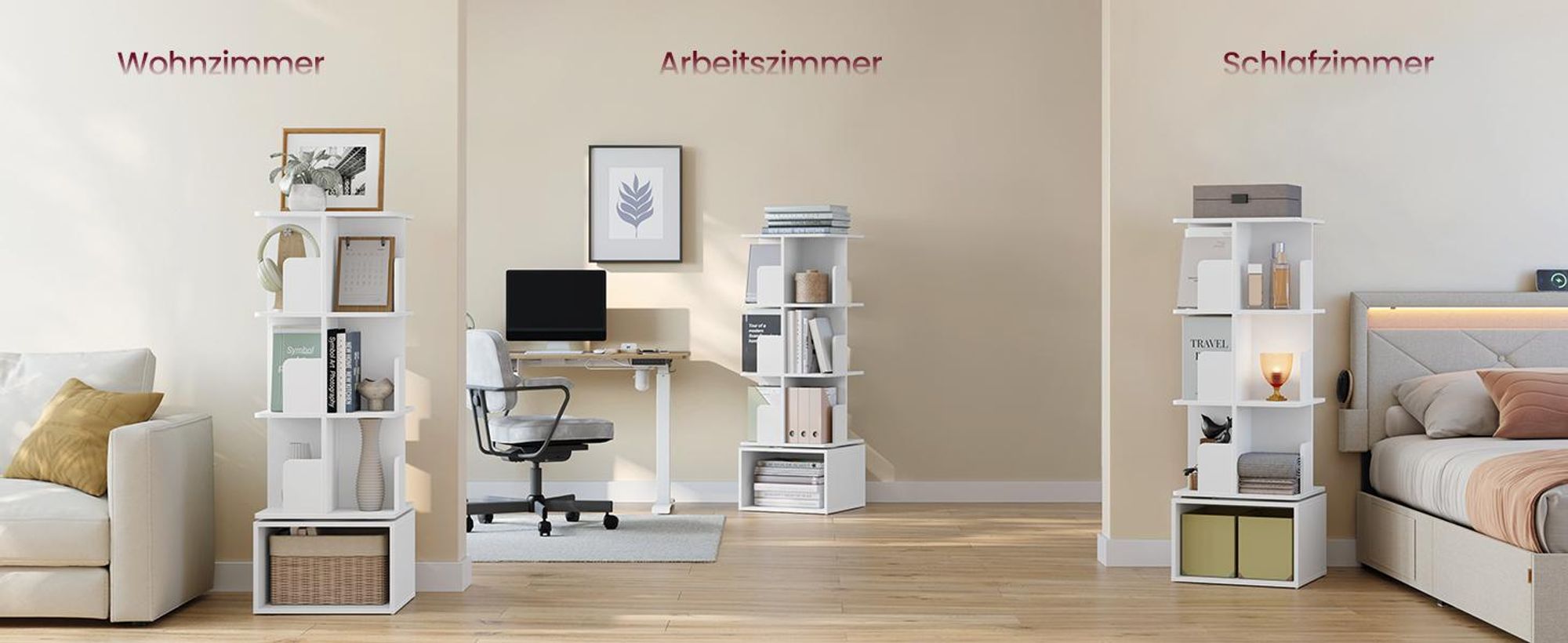 VASAGLE Bücherregal mit 4 Ebenen, drehbares Standregal, mit offenen Fächern, 40 x 40 x 124,6 cm, weiß
