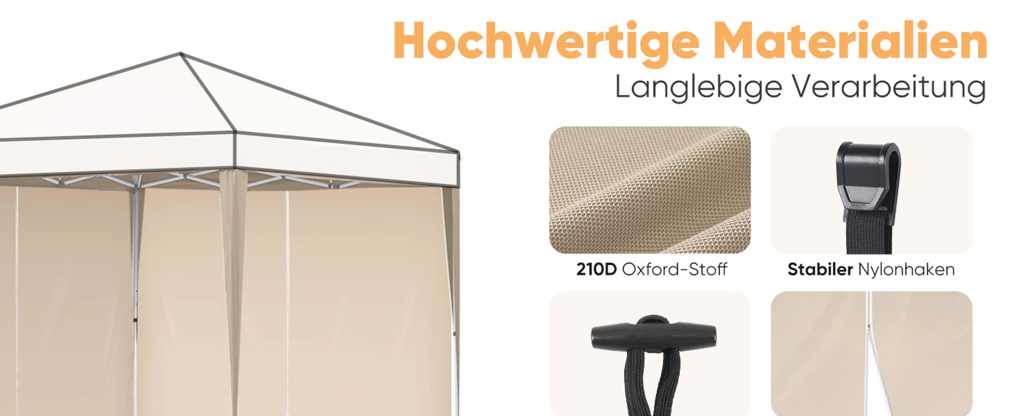 Sekey 2 Seitenteile für 3x3 /3x6m/3x9m pavillon mit Reißverschluss, Taupe