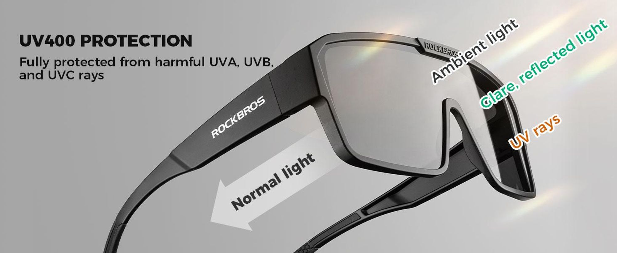 ROCKBROS Gafas Deportivas Polarizadas UV400 TAC PC Unisex Para MTB Pesca Running Golf Gris Polarizado