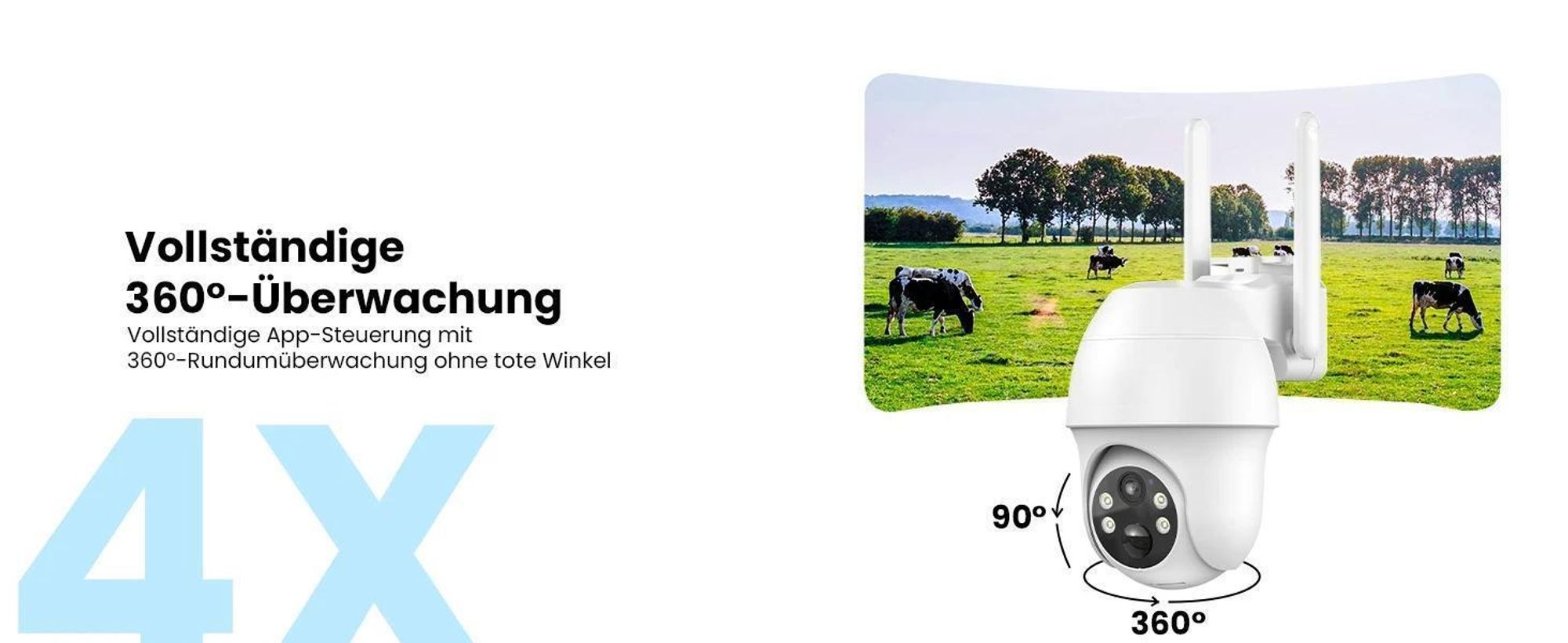 ieGeek 2K 4G LTE Überwachungskamera Aussen Akku mit SIM Karte, 360° PTZ Kabellose Solar Kamera Outdoor ohne WLAN, Farbige Nachtsicht, mit 64GB Karte
