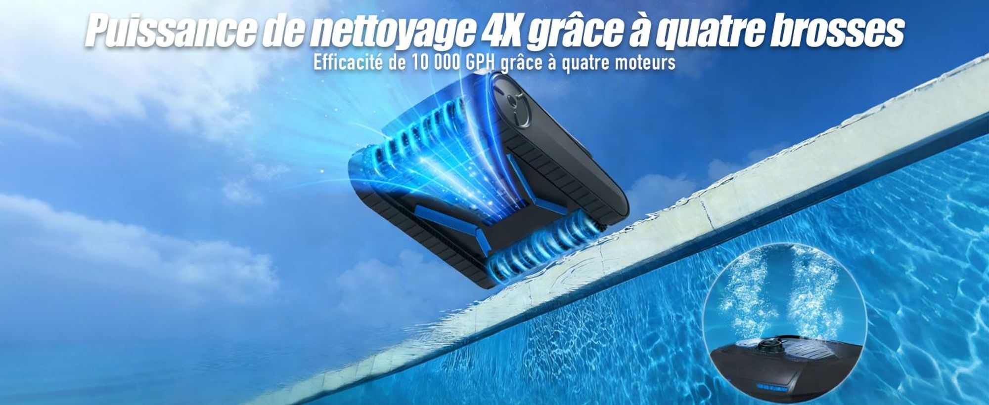 Robot de piscine AIRROBO CP400 Lite Robot nettoyeur de piscine pour sol/murs/ligne d'eau, aspirateur de piscine sans fil, autonomie de 150 min