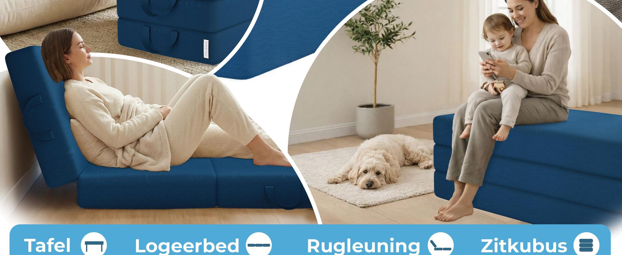 ELONEO Opklapbare matrassen, gastenmatrassen, 3-delige opvouwbare matrassen, extra dik schuim (15 cm), geschikt voor mensen met rugproblemen, opklapbaar, opvouwbare matras (blauw)