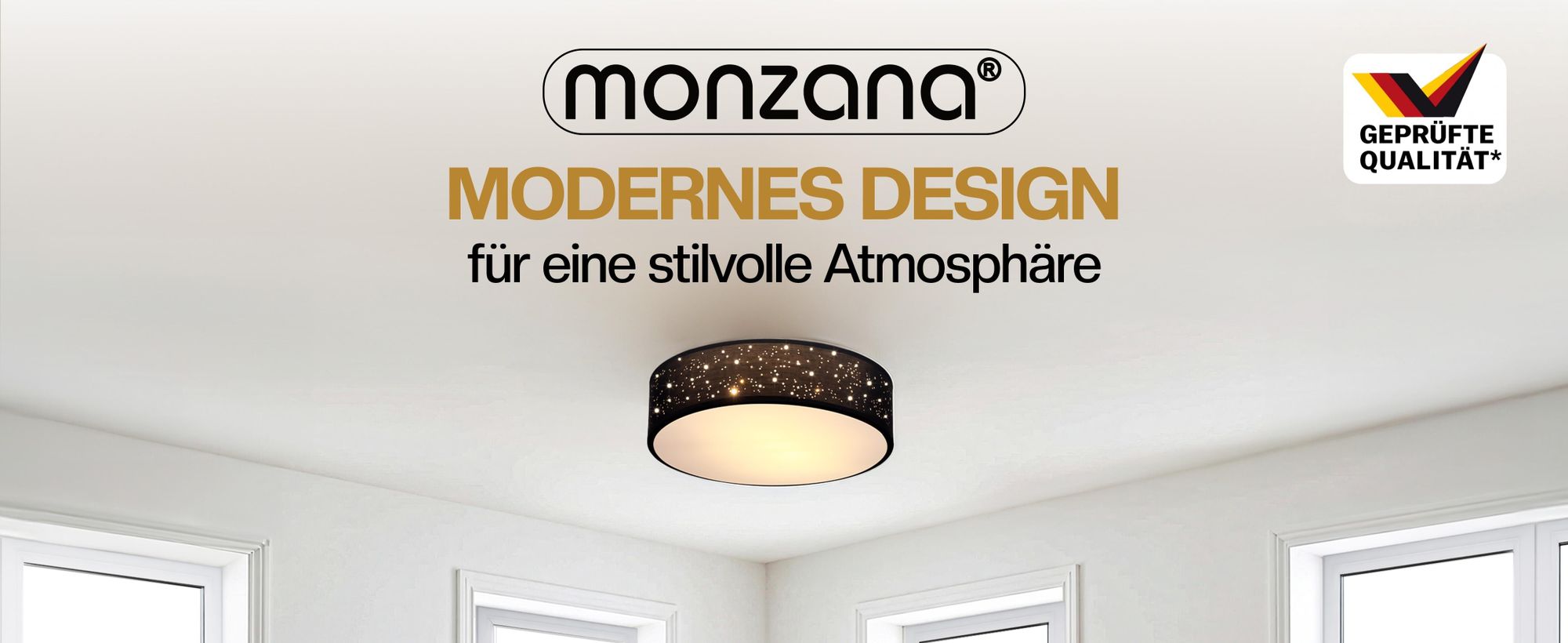 MONZANA® Deckenlampe Sternenhimmel Wohnzimmer Schlafzimmer E27 Schwarz Rund 38cm Stoffschirm 2-Flammig 40W Küche Lampe Deckenleuchte Stoffdeckenlampe