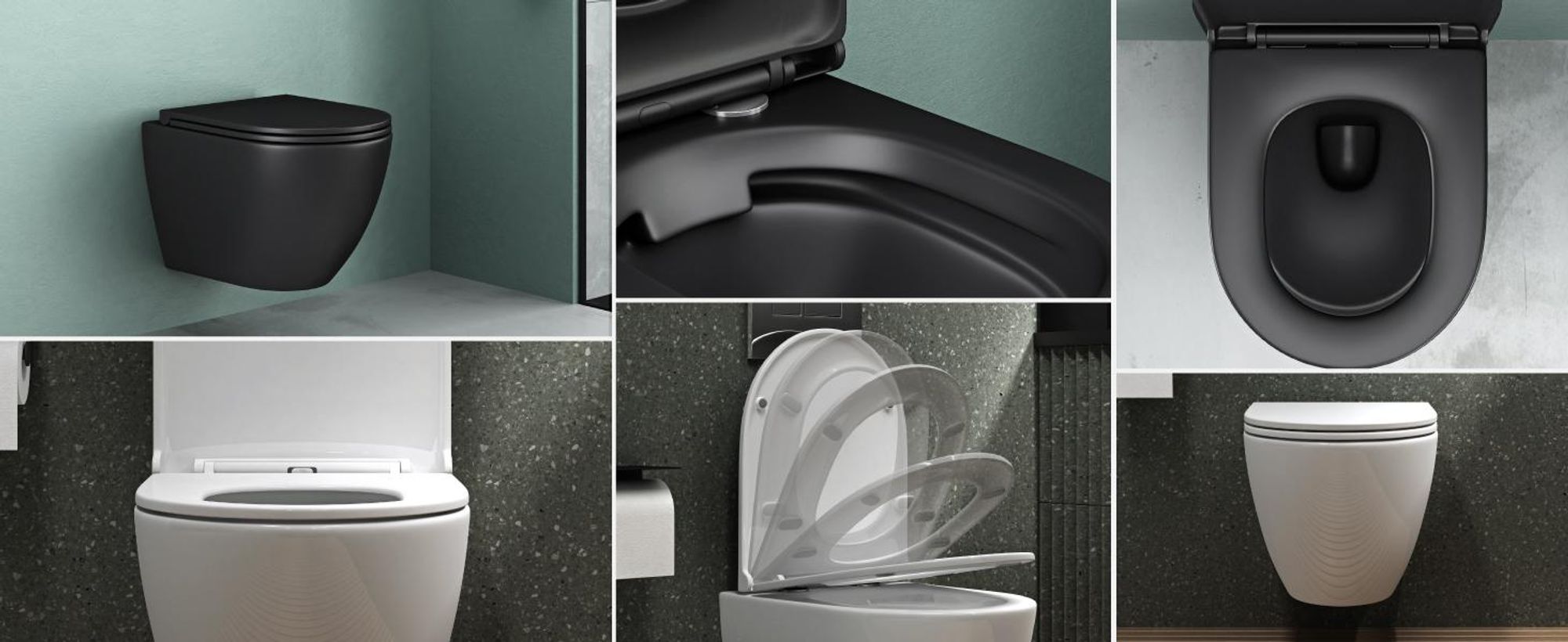 Mai & Mai Hänge WC schwarz matt mit Softclose Sitz  | Wand WC aus keramik spülrandloses WC BTH: 36x50x36cm Aachen179