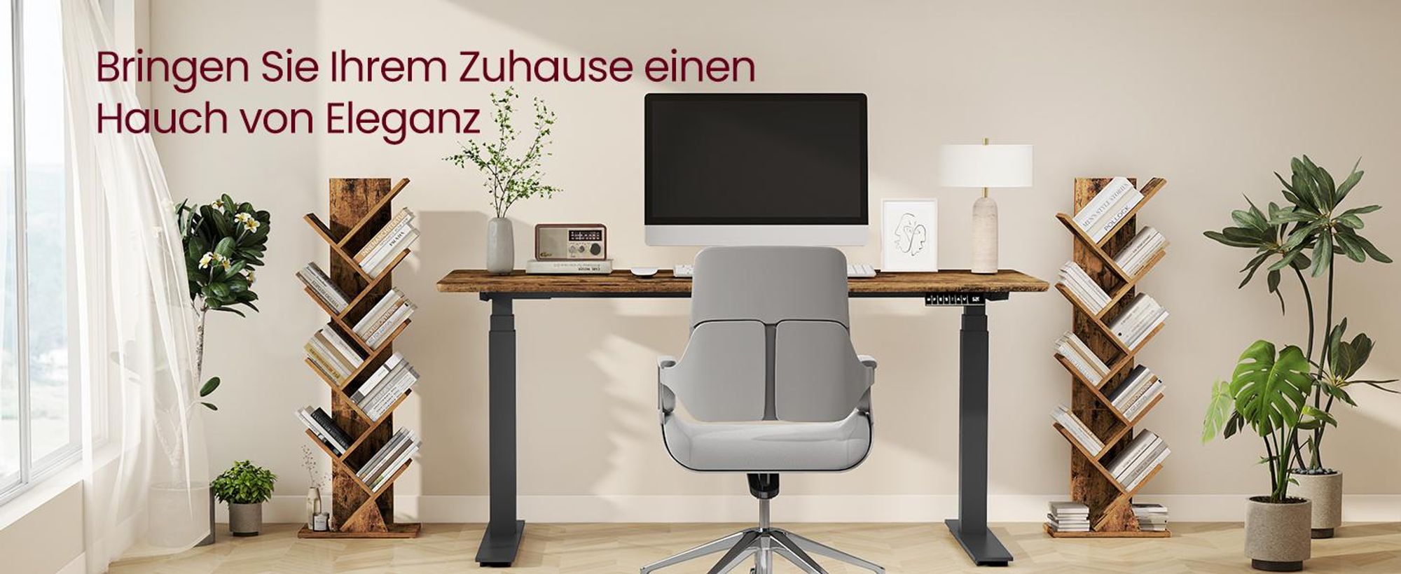 VASAGLE Standregal in Baumform, Bücherregal, 20 x 38 x 115,2 cm, braun