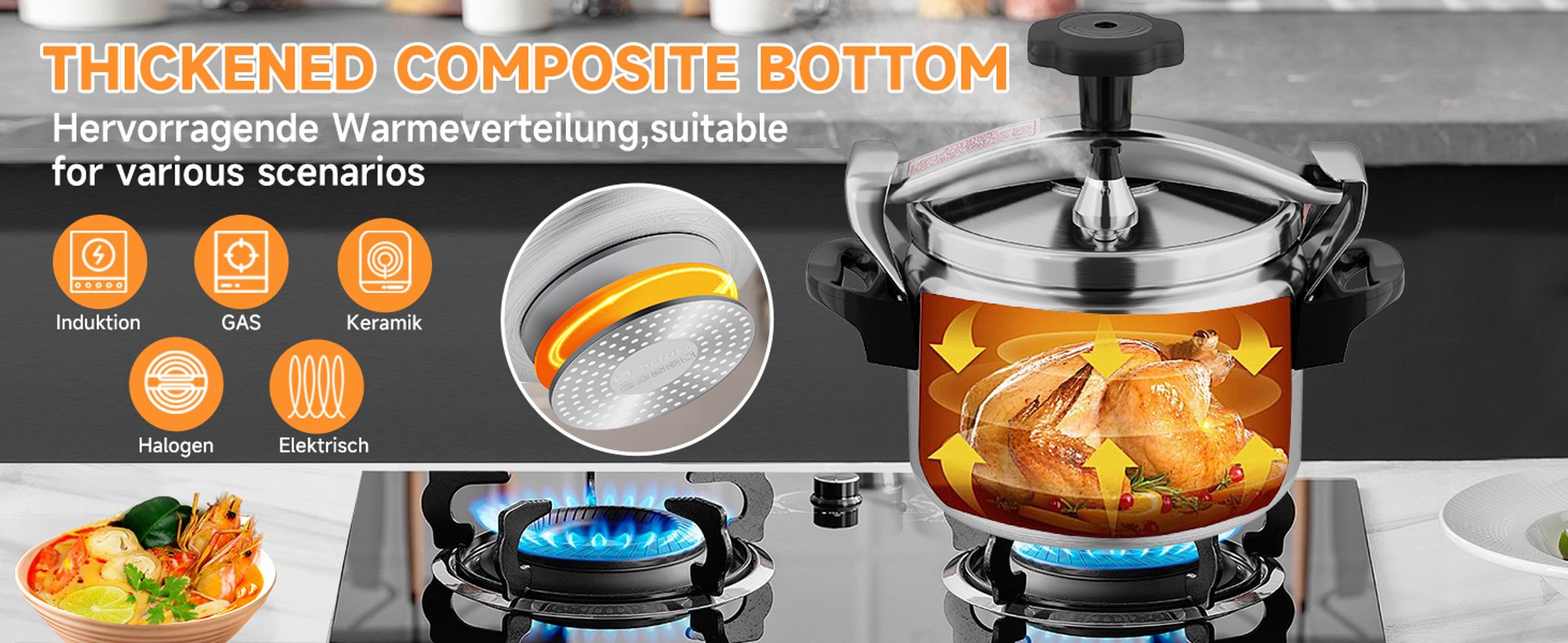 Schnellkochtopf Scheffler Schnellkochtopf Induktion Dampfkochtopf (3 L, Ø 18cm), für alle Herdarten, Pressure Cooker Mit 3 Sicherheitssystem