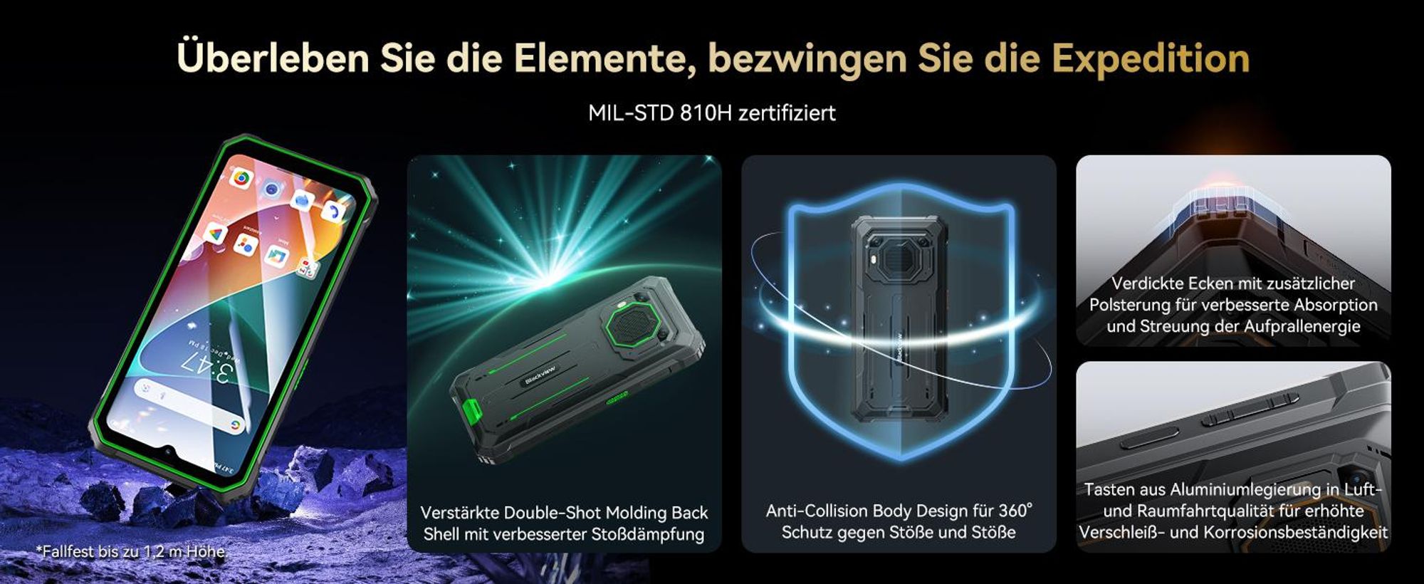 Blackview BV6200 Plus(2025) Outdoor Handy Ohne Vertrag, 11000mAh Akku Android 14 Outdoor smartphone, 24GB+256GB/2TB,98DB Lautsprecher, 6.56" 90Hz,IP69