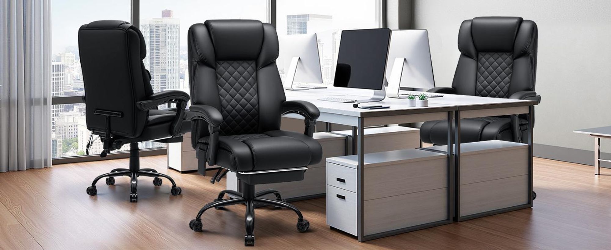 HOFFREE Massage-Bürostuhl mit Wärme & 7 Vibrationspunkten, 180° neigbar, Fußstütze, 200 kg Tragkraft, Chefsessel für große Personen, Schwarz