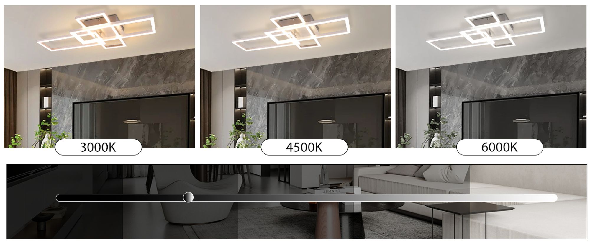ZMH LED Deckenleuchte Wohnzimmer Deckenlampe 72CM Wohnzimmerlampe Dimmbar mit Fernbedienung 48W Silber Schlafzimmer Deckenbeleuchtung Modern Rechteckig Design für Arbeitszimmer Hotel