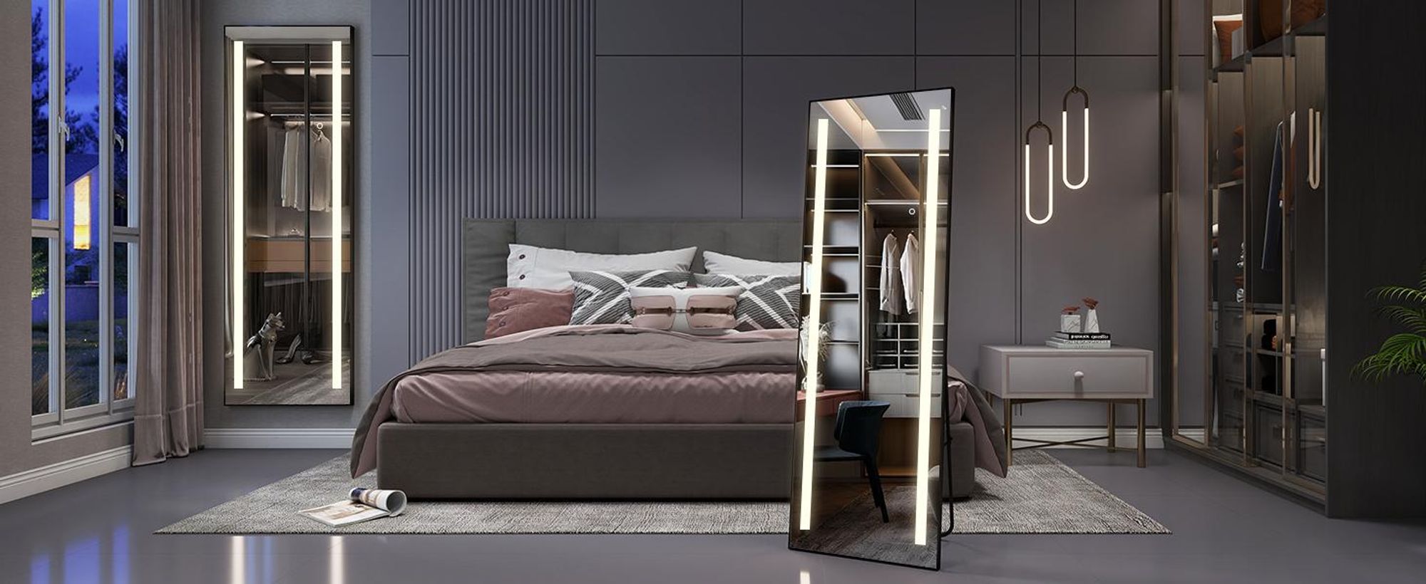 Puluomis Ganzkörperspiegel 150x50 cm mit 3 Farben Beleuchtung dimmbar, mit Aluminiumrahmen horizontal/vertikal zur Wandmontage oder zum Stellen/Lehnen