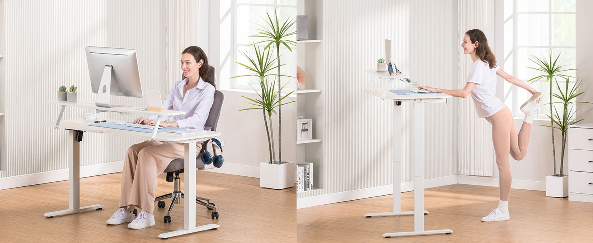 COMHOMA Schreibtisch Höhenverstellbarer Schreibtisch Elektrischer, 120x60cm elektrischer mit Schubladen, Monitorständer, Tablet-Ständer und Mauspad