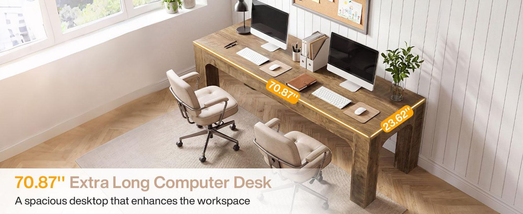 Tribesigns Schreibtisch, 180 cm extra lang| Doppel-Computertisch, Dicke Holzplatte, robuste Beine, rustikaler großer Schreibtisch für Homeoffice