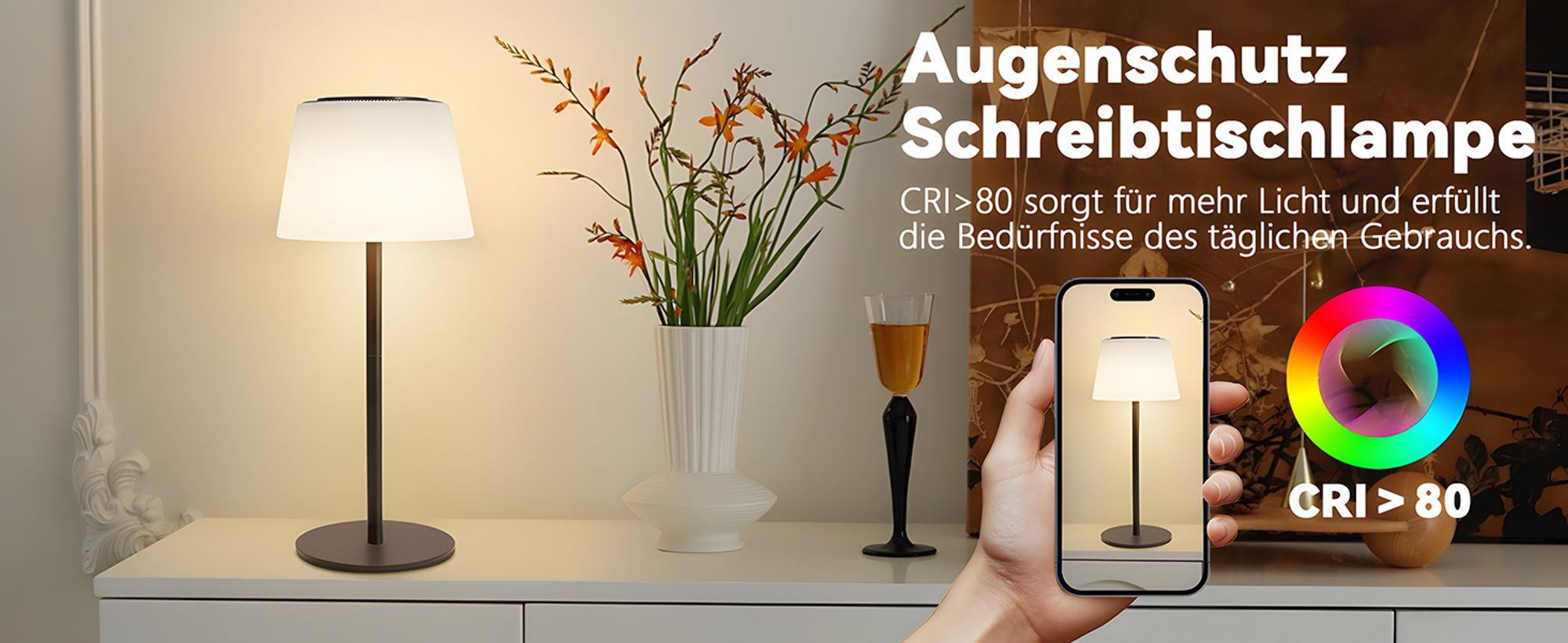 ZMH Tischlampe Kabellos Nachttischlampe Akku LED Tischleuchte Touch Dimmbar Lampe mit USB Aufladbar Schwarz 3600mhA Batterie Tischlampen für Modern Wohnzimmer Schlafzimmer Outdoor