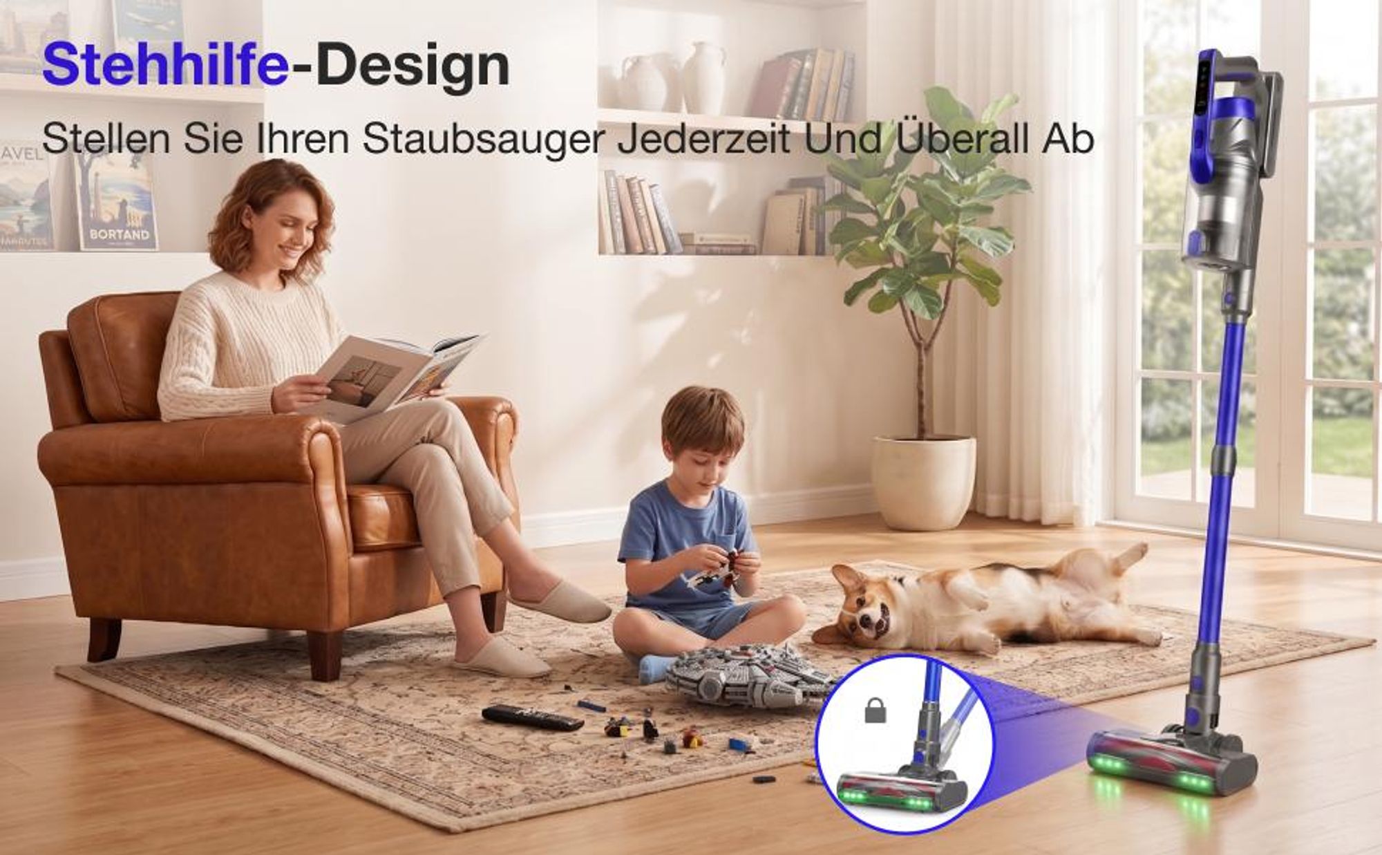 Akku staubsauger 89000 Pa,750W/70mins staubsauger kabellos,2.5L Staubbehälter,LCD-Display, abnehmbarer Akku