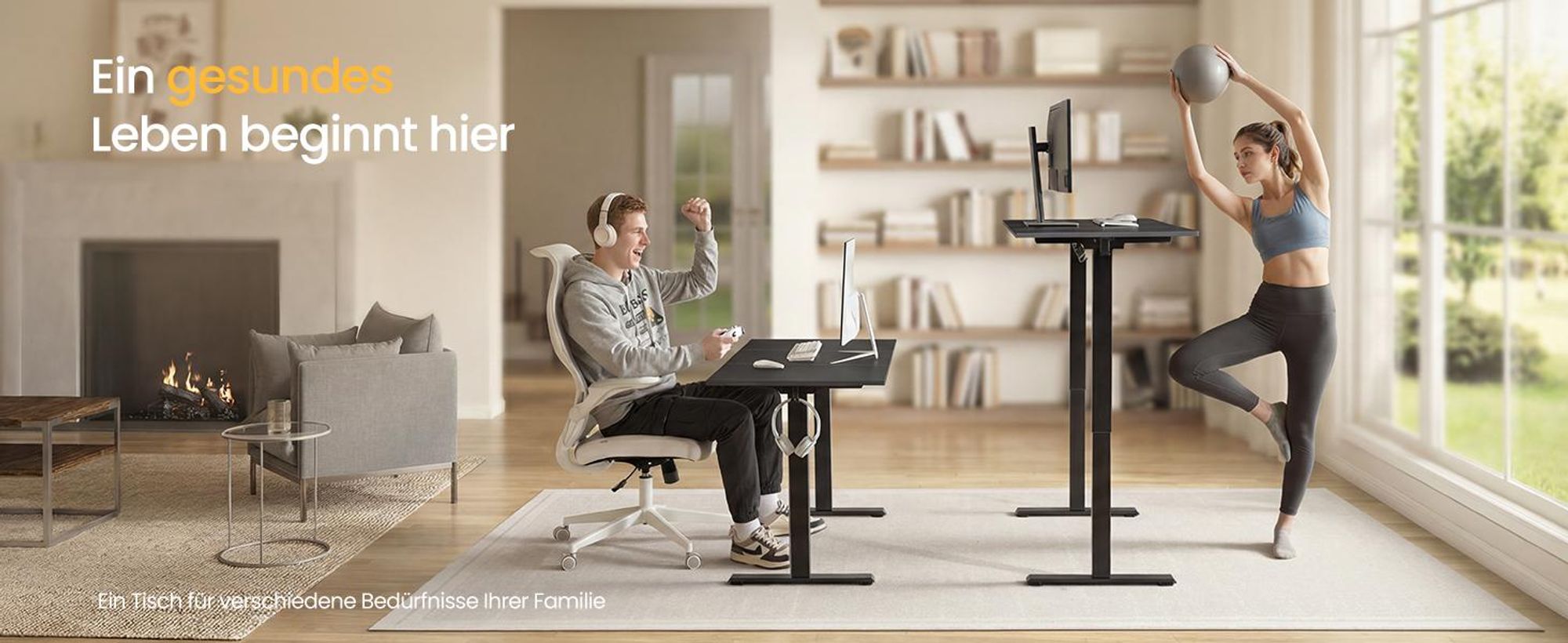 VASAGLE Elektrisch verstellbarer Stehtisch, Memory-Funktion mit 4 Höhen, Schreibtisch für Home Office, 120 x 60 cm, schwarz