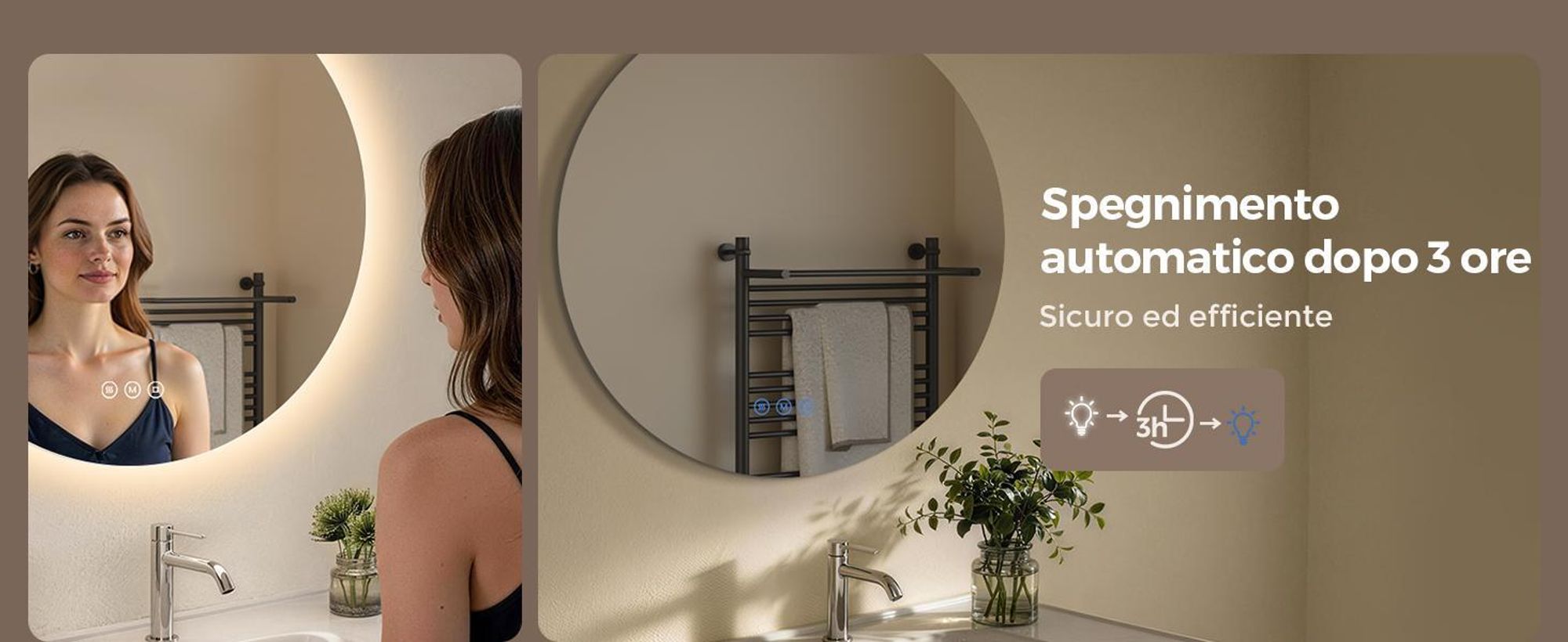 Specchio da bagno con illuminazione, rotondo, 80 cm, S'AFIELINA LED, intensità regolabile, 3 tonalità di luce, antiappannamento, comando touch, funzione di memorizzazione, IP65, impermeabile per il bagno