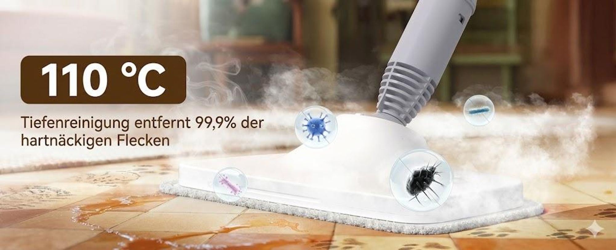 13-in-1 Dampfbesen & Dampfreiniger, 20s Aufheizung, 3 Stufen, 1500W Multifunktions Dampfmopp mit 500ml Tank & 7m Kabel für Böden Teppiche Fenster Glas