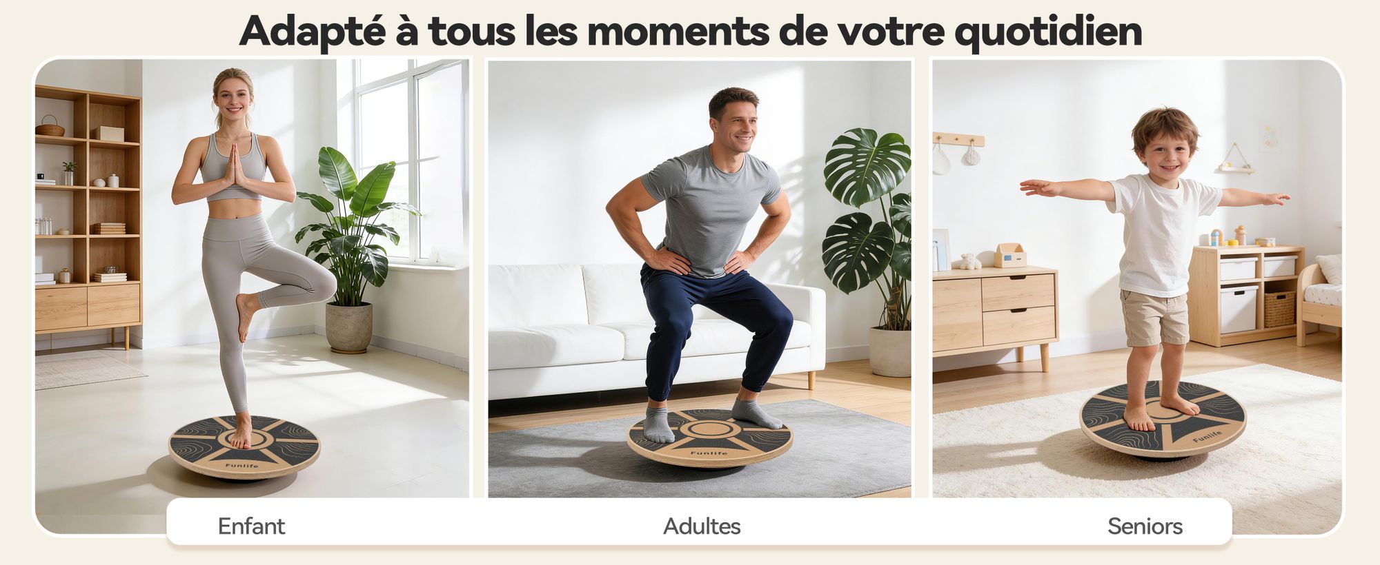 FunLife Balance Board rond en bois de bouleau TERRA – Appareil d'entraînement à l'équilibre pour un travail du tronc et un équilibre à 360°, antidérapant et durable, Core Disc jusqu'à 100 kg