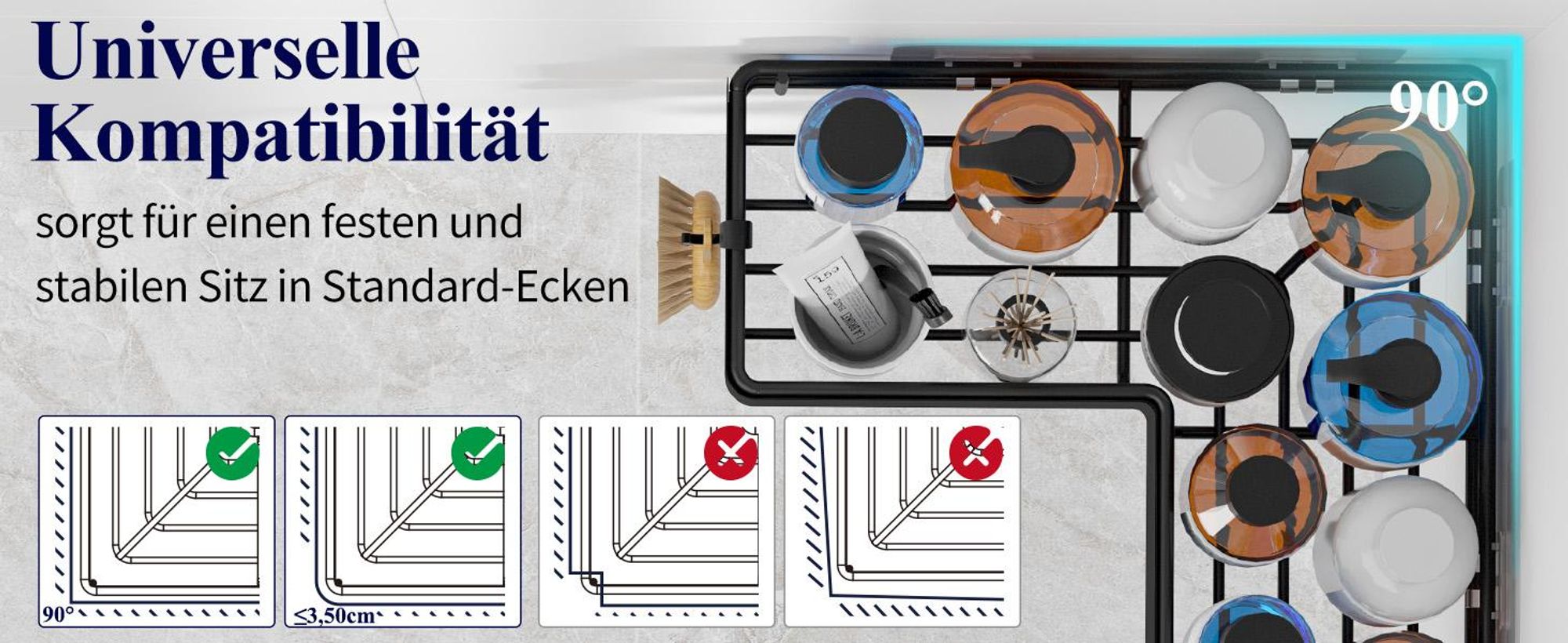 Duschregal, Eckregal, 2-Stück L-förmiger Duschablage, Eck-Duschregal, Duschkörbe, Badezimmerregal, mit 4 Haken, ohne Bohren