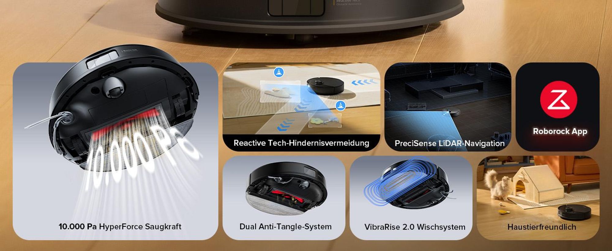 Roborock Q10 S5 Saugroboter mit Wischfunktion,10.000 Pa Staubsauger Roboter, Dual Anti-Tangle System, Auto Lifting Mopping, Ideal für Tierhaare,Schwaz