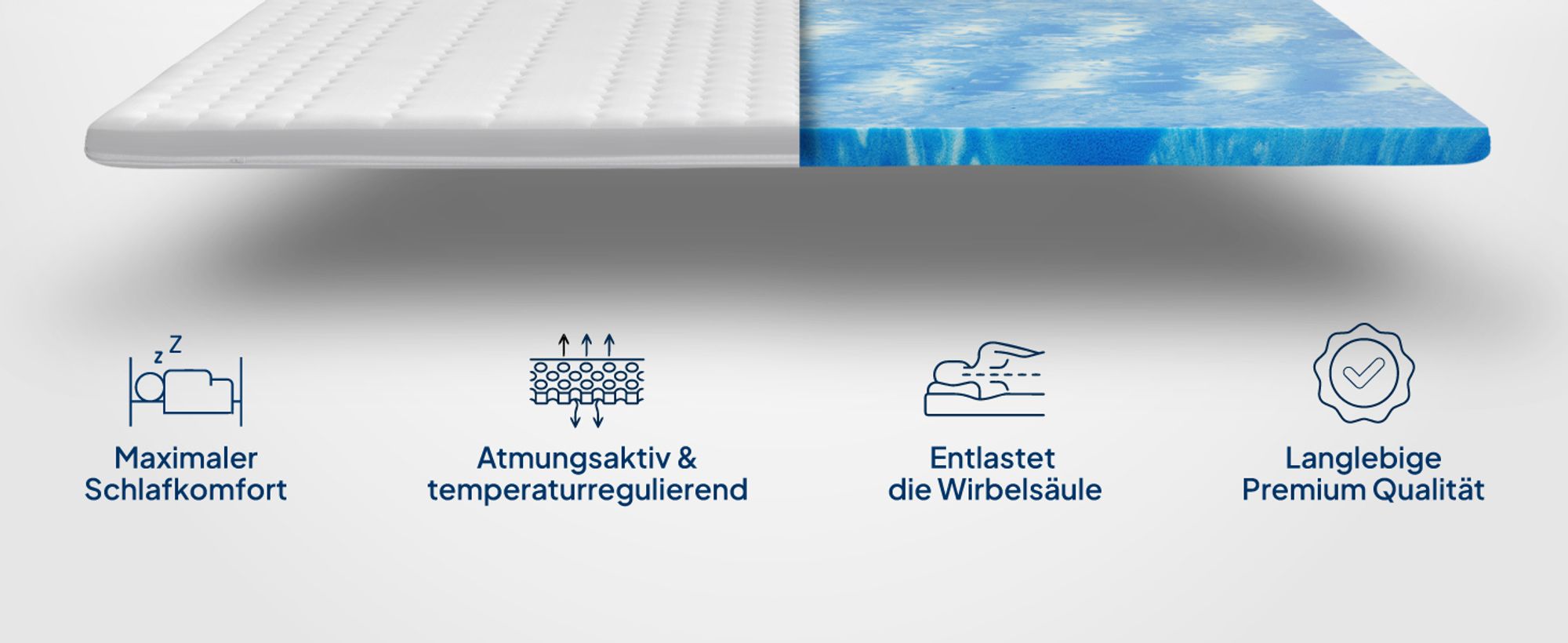 AM Qualitätsmatratzen | Premium Plus Gelschaum-Topper | 80x190 cm | 8 cm hoch | Bezug aus Lyocell | Antirutschfunktion | Umlaufendes Klimaband | Gel-Topper | 80 x 190 8cm