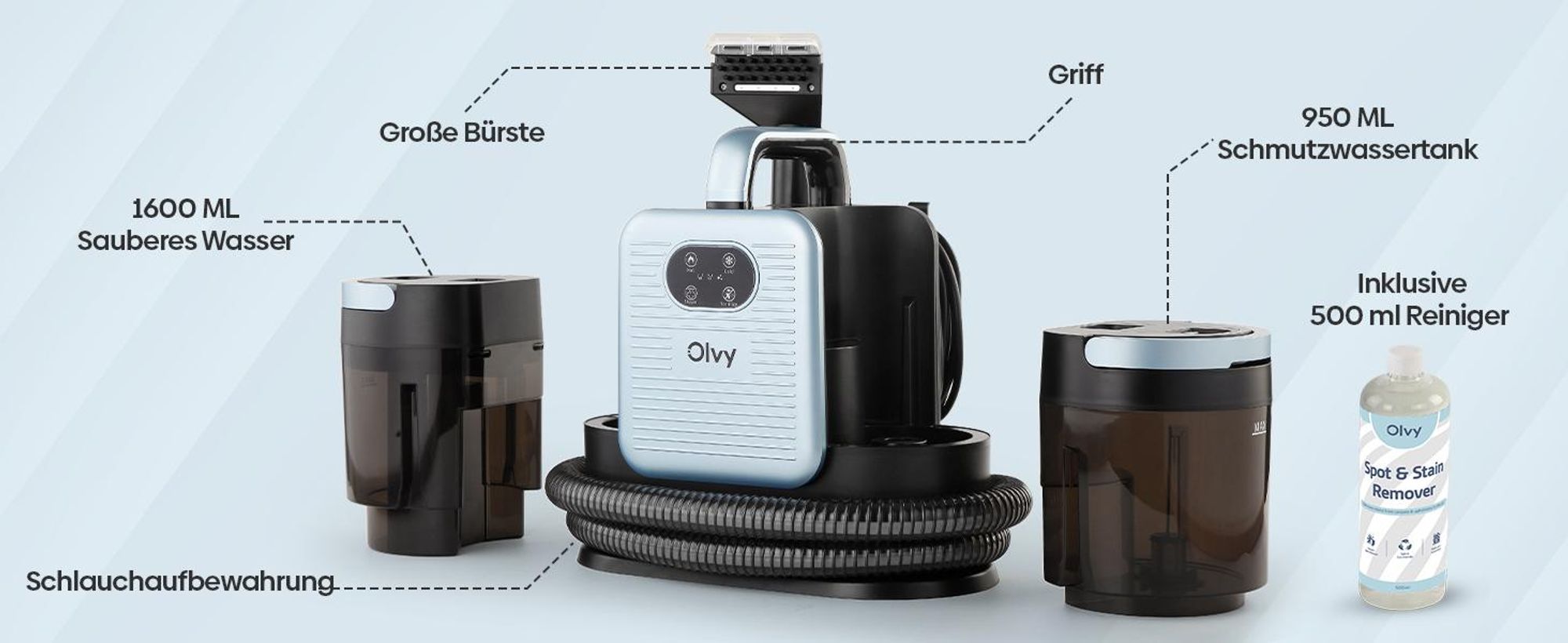Olvy Waschsauger PRO Dampfreiniger Polstermöbel – Carpet Cleaner inkl. Zubehör & Teppichreiniger, Nasssauger für Sofa, Matratze, Auto & Teppiche