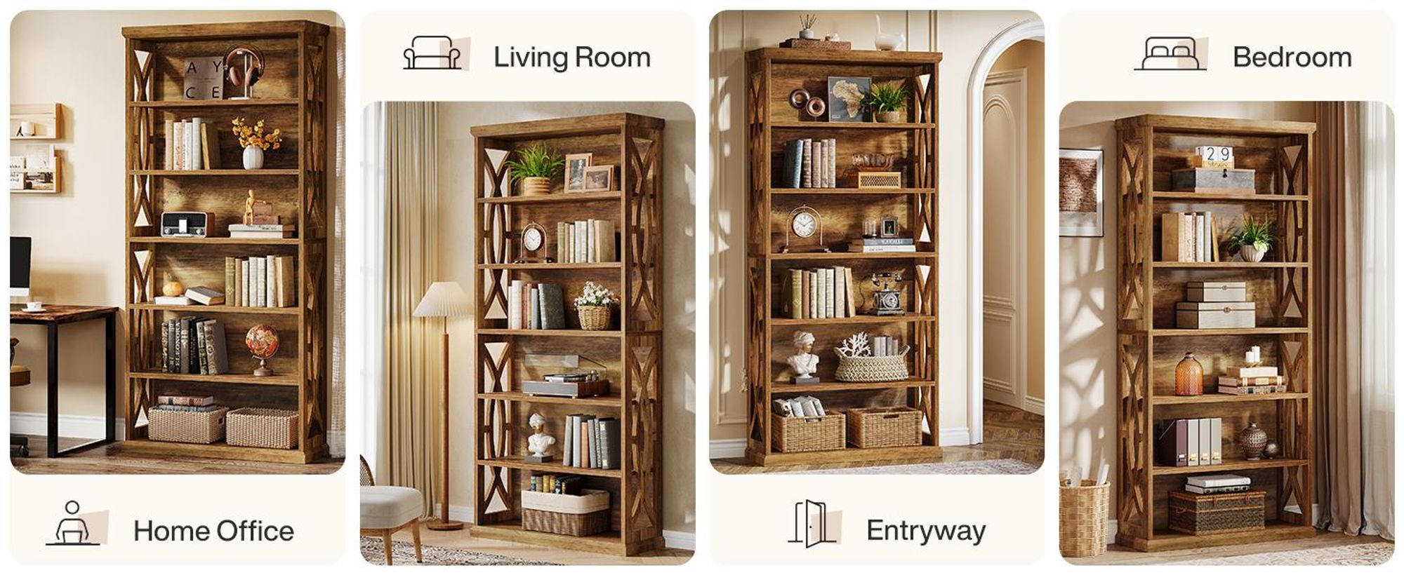 Tribesigns 6-stöckiges Bücherregal, 180 cm hoch, freistehend, großes Bücherregal im Industriestil, Holzregal für Büro, Wohnzimmer, rustikales Braun