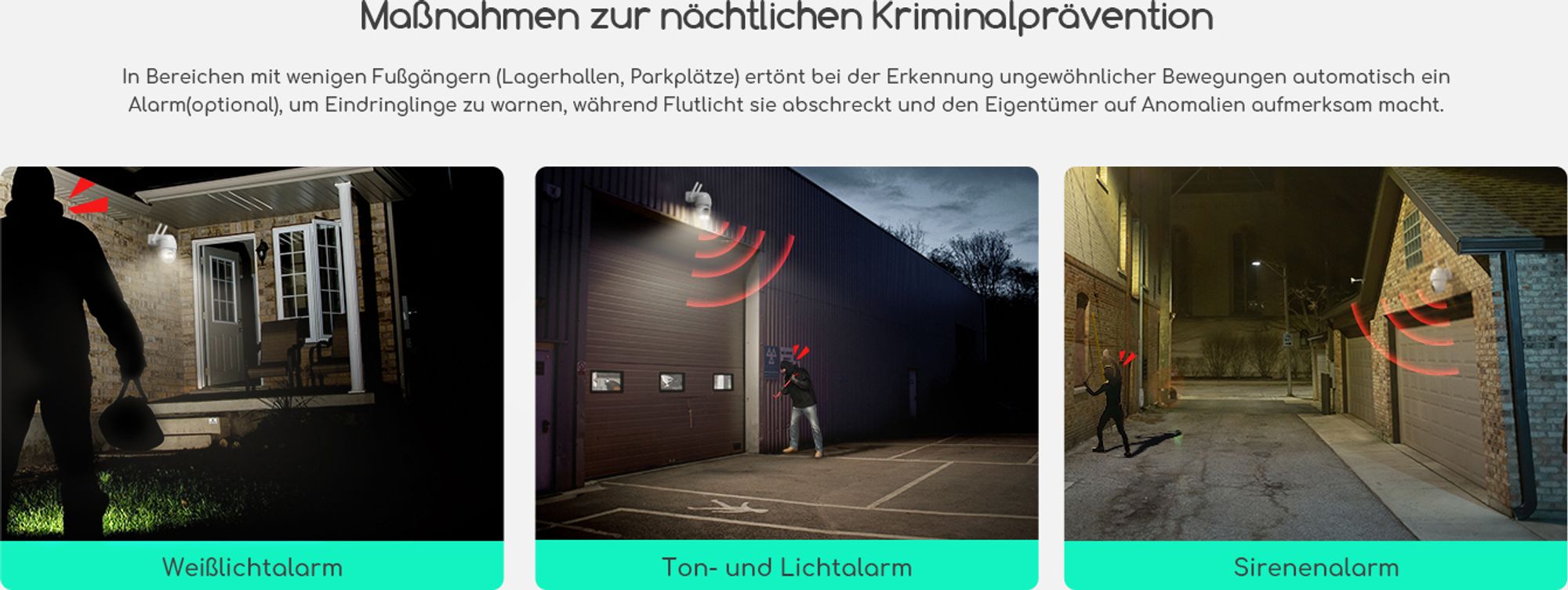 3MP Überwachungskamera Aussen Akku Solar IP Kamera WLAN Outdoor Überwachung mit H.265-Videokomprimierung | 4 Spotlight