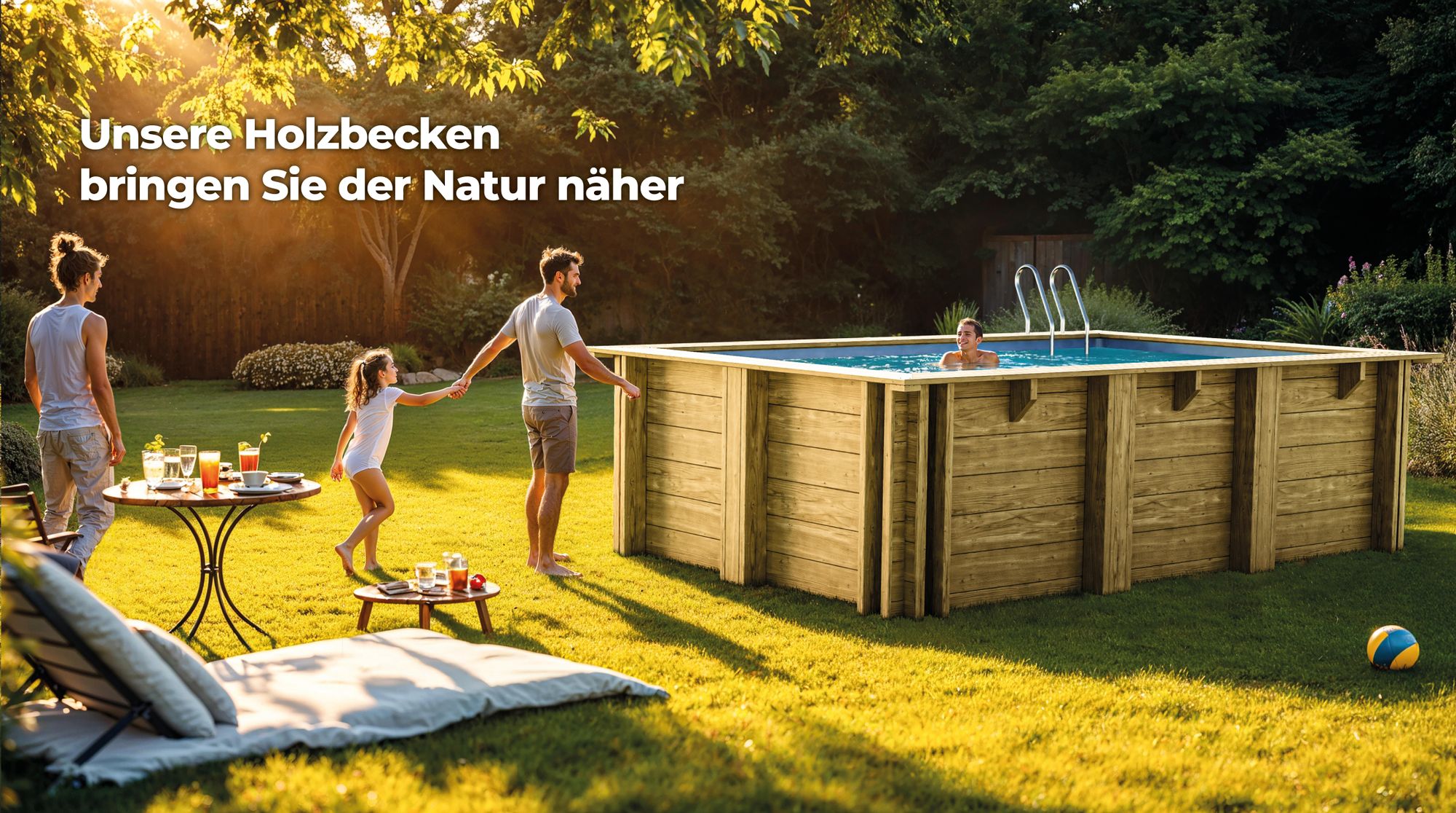 GRE Holzbecken rechteckig Modell Papaya  520 x 320 x 133 cm, Komplettset