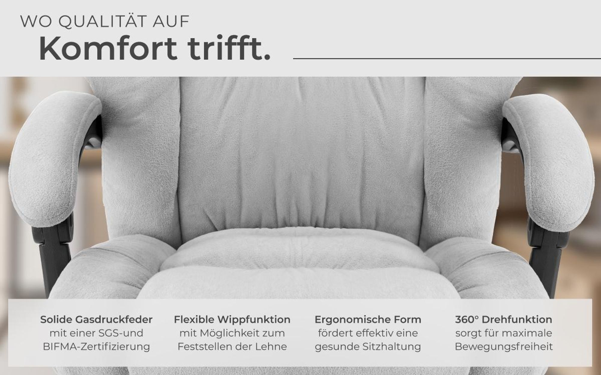 tectake® Bürostuhl Jillien 360° drehbar, stufenlos höhenverstellbar