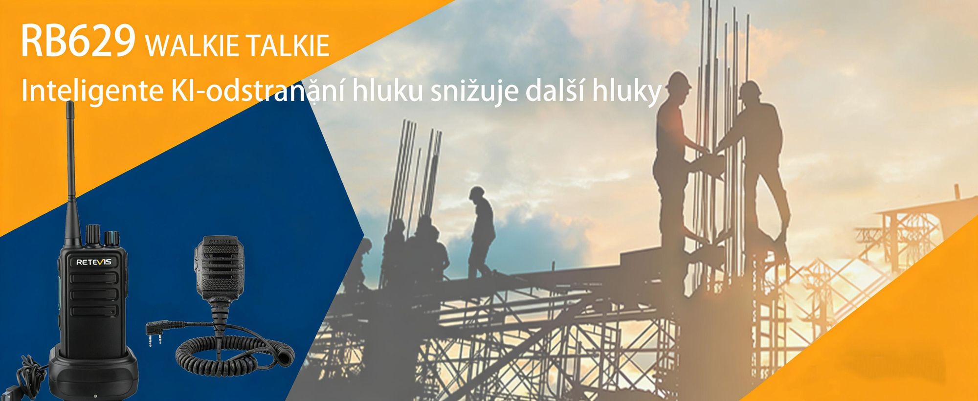Retevis RB629 Dvoucestné vysílačky, PMR446 s funkcí bezdrátového klonování Nouzové upozornění VOX s reproduktorovým mikrofonem pro bezpečnost na školním staveništi (4 balení, černá)