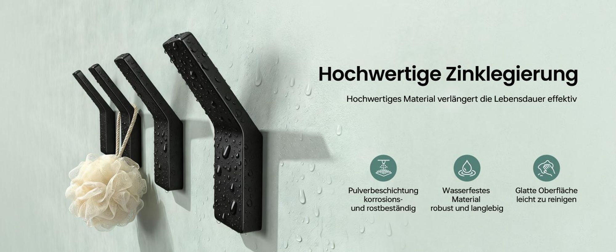Mai & Mai Kleiderhaken Garderobenhaken 4 Stück in Schwarz, Wandhaken zum Bohren oder Kleben für Schlafzimmer, Badezimmer Stalo-13
