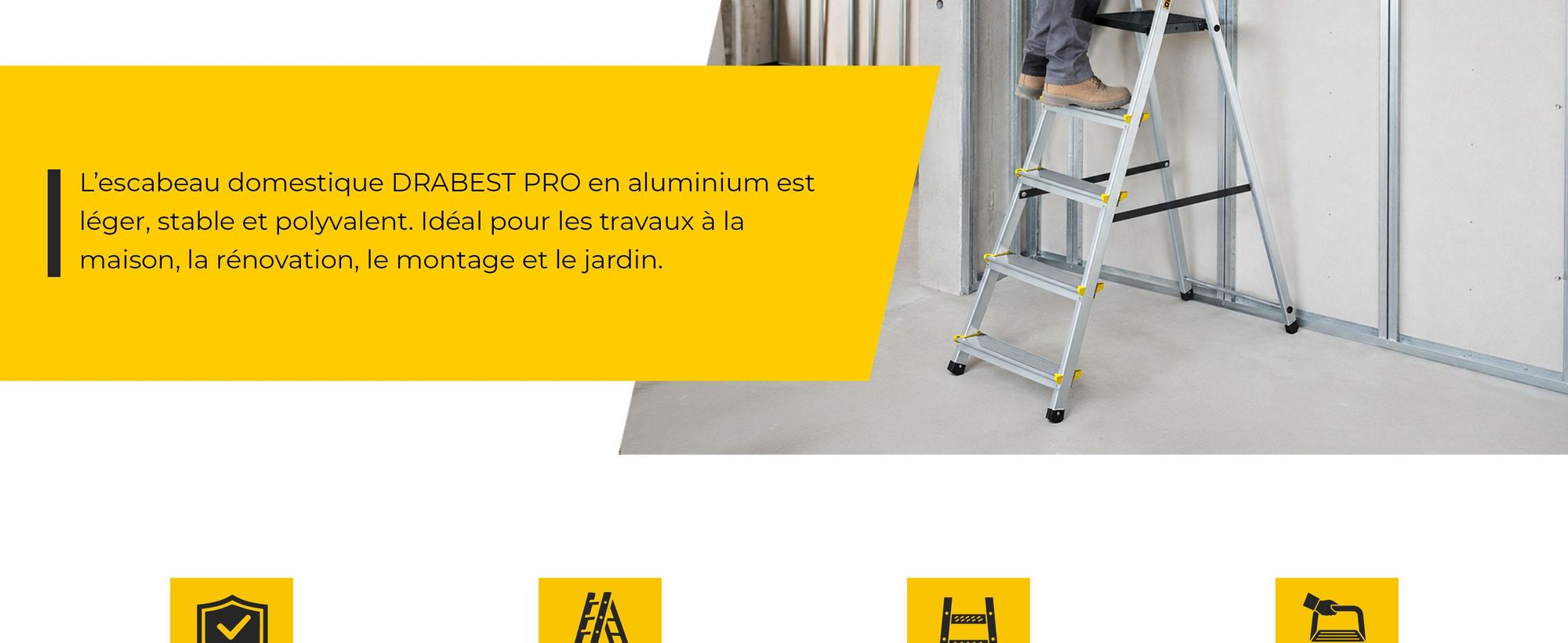 Drabest | échelle pliante - 5 marches, charge max. 150kg - échelle en aluminium, escabeau, pieds antidérapants, échelle