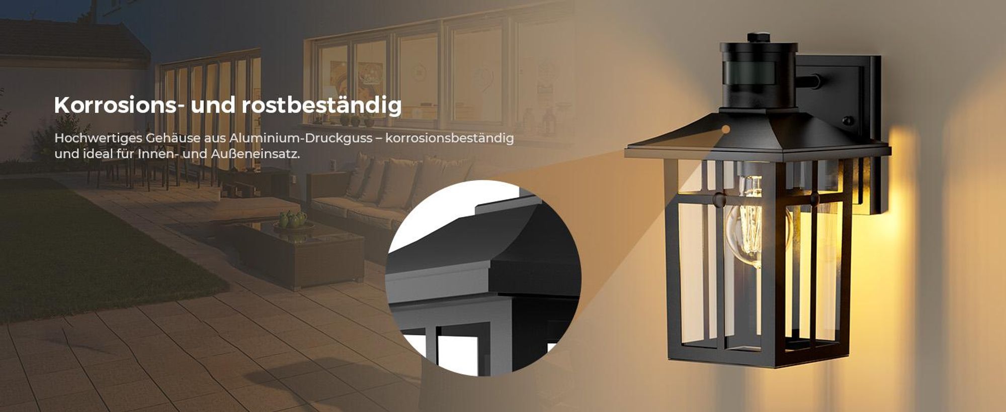 S'AFIELINA Außenlampe mit Bewegungsmelder, E27 Wandlampe für Terrasse, Hauswand, Außenleuchte schwarz, Vintage Design, 1 Stück