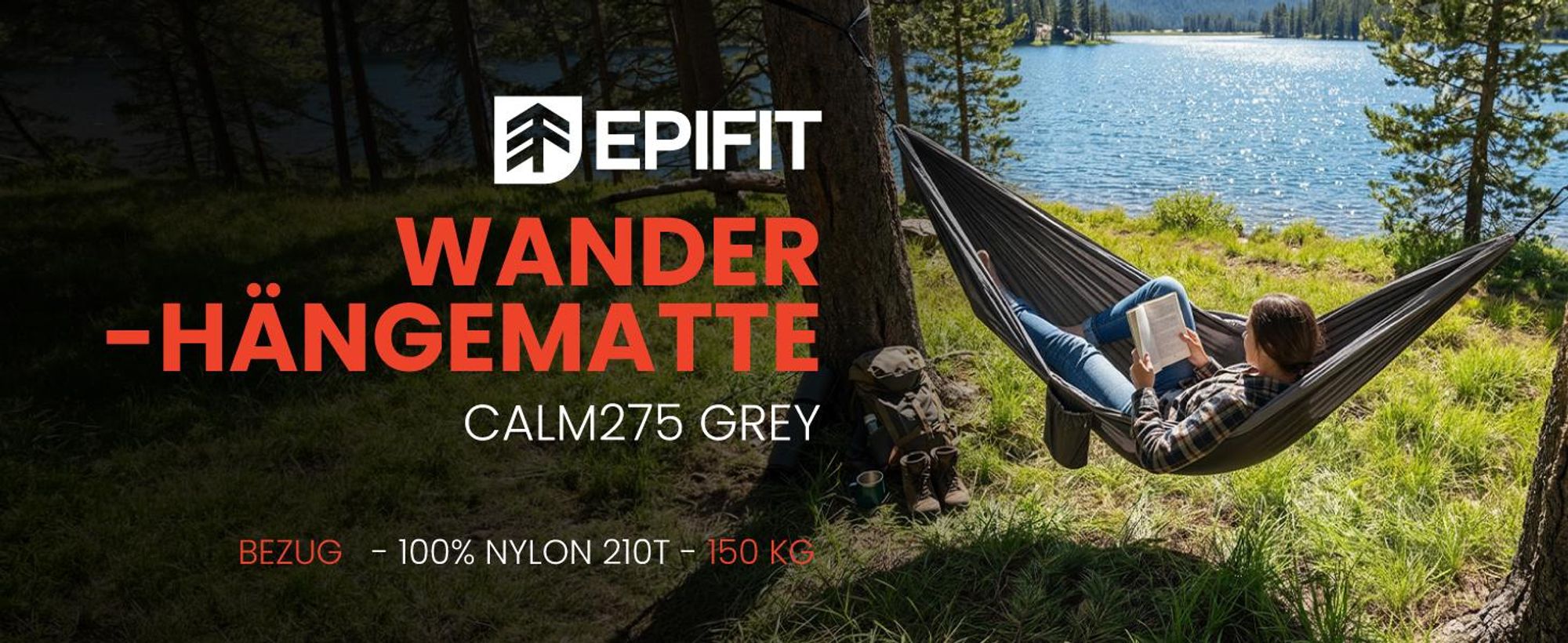 Epifit Hängematte 275x150 cm bis 150 kg – Ultraleichte Camping Reisehängematte mit Seitentasche für Garten & Balkon