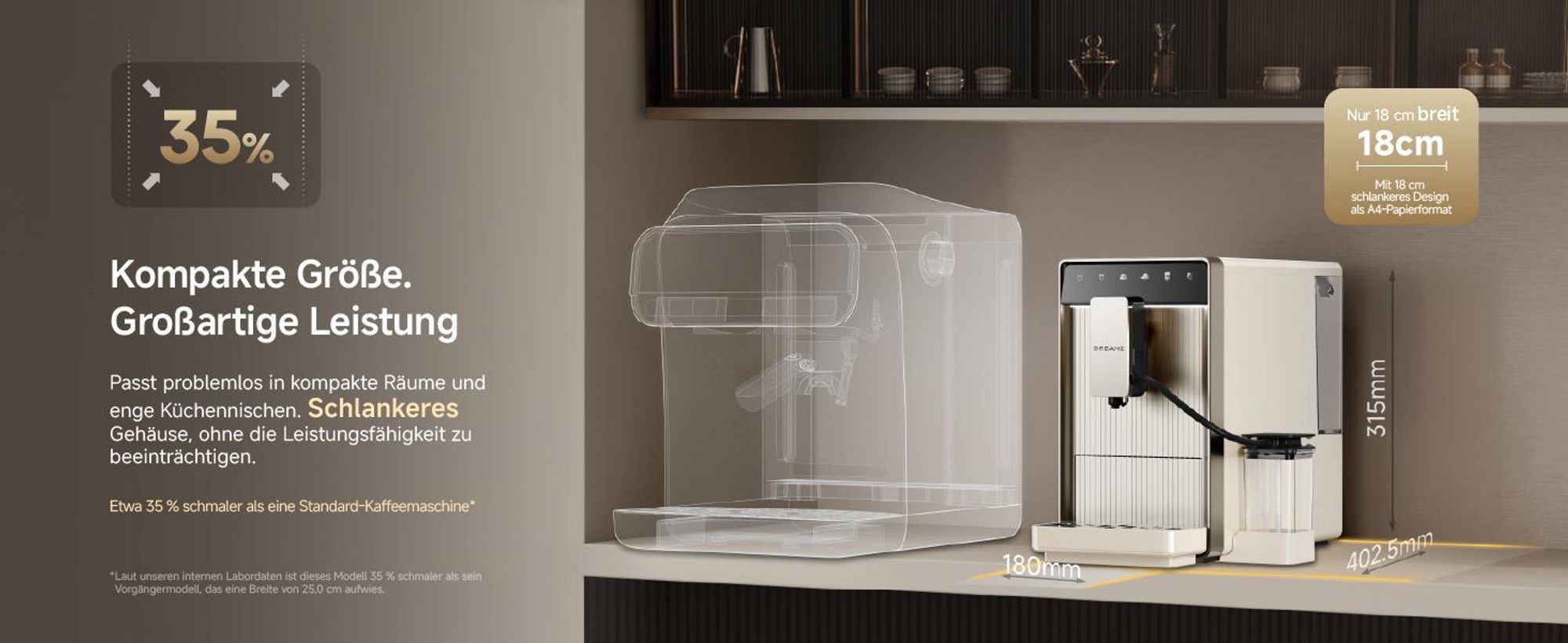 Dreame Ecceluxe Slim FCM30 Espressomaschine,kompakte Größe,erstklassiger Geschmack,Komplettreinigung,Ein-Knopf-Touchscreen,fünf Kaffeespezialitäten