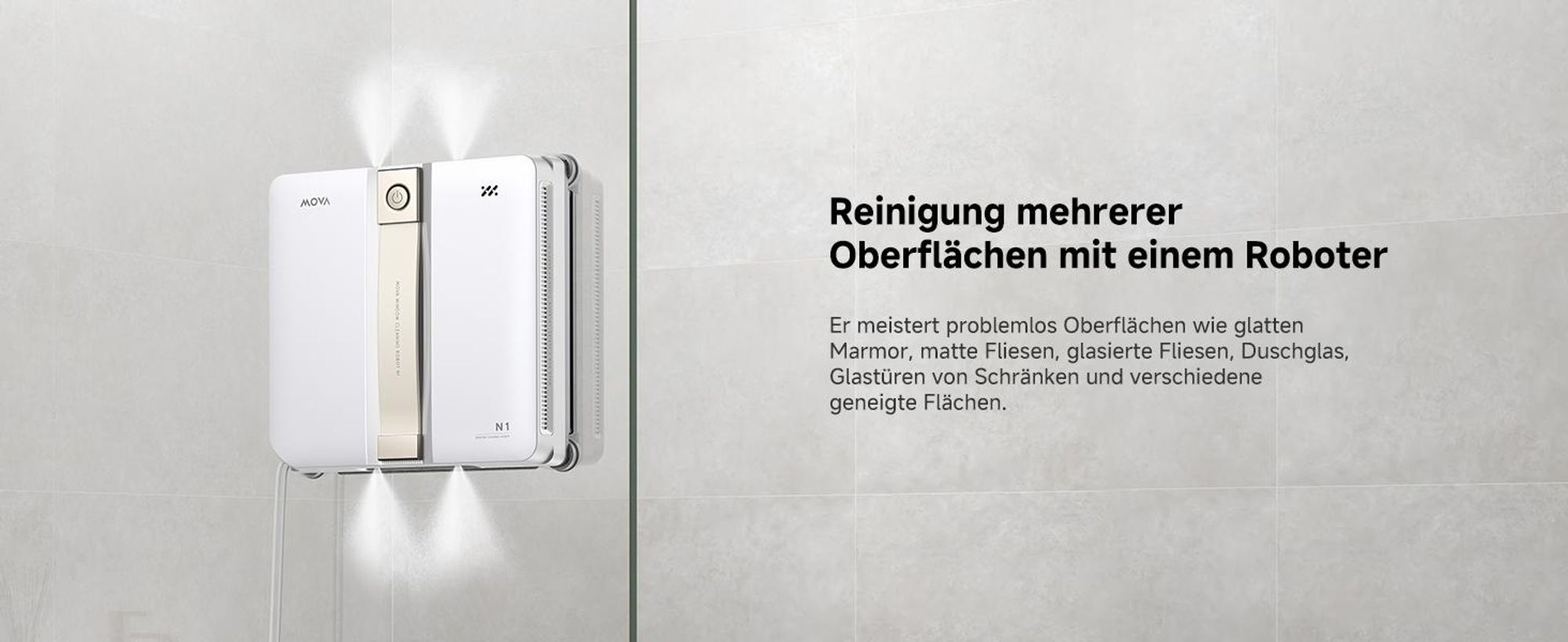 MOVA N1 Fensterputzroboter – kompakt, leicht, 8000 Pa Saugleistung, 32 m² Reichweite, 120 ml Wassertank, Smart Clean