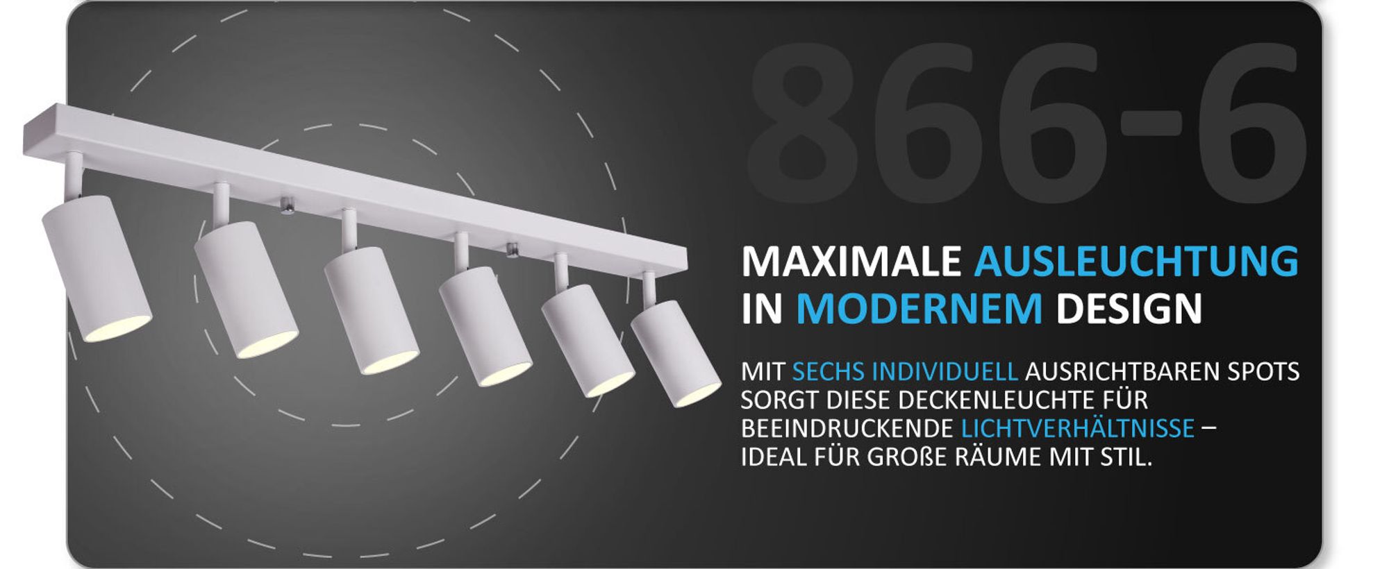 GU10 Deckenleuchte ProSpot 866-6-WH – 6-flammig, Aluminium, weiß, IP20, 230V