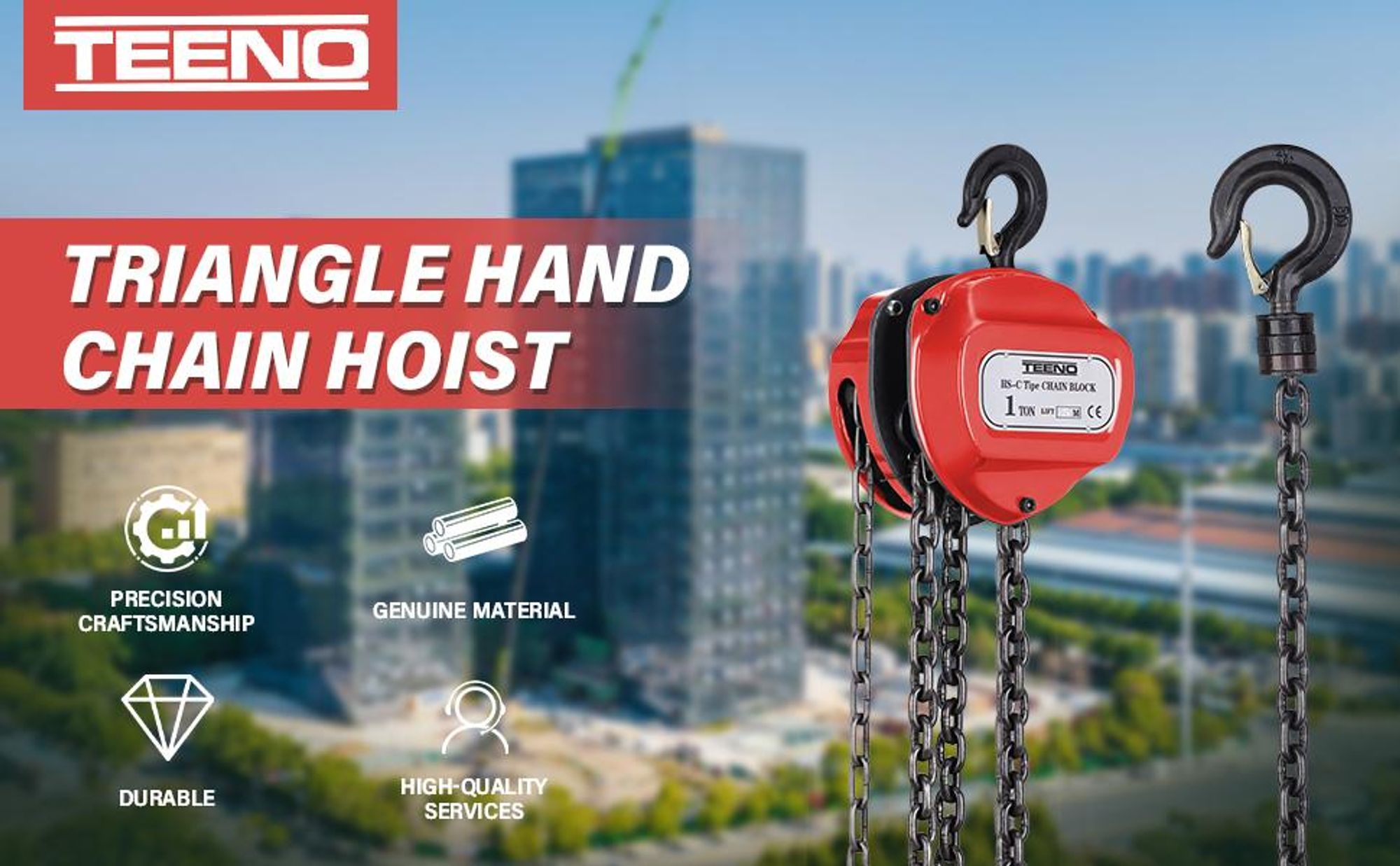 TEENO Flaschenzug 1T Tragkraft 5 m Hubhöhe Seilzug mit 360° drehbarer Haken Seilzug Kettenzug Kettenflaschenzug,Robuste G80-Stahlkette