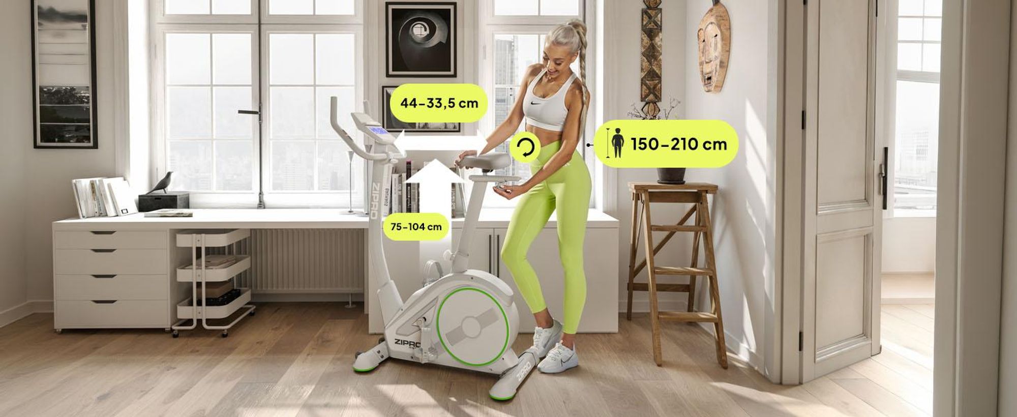 Zipro Ergometer Bicicletta Rave White – Cyclette elettromagnetica in bianco Controllo tramite app Zwift Angolo del manubrio e sella regolabili Programma Watt