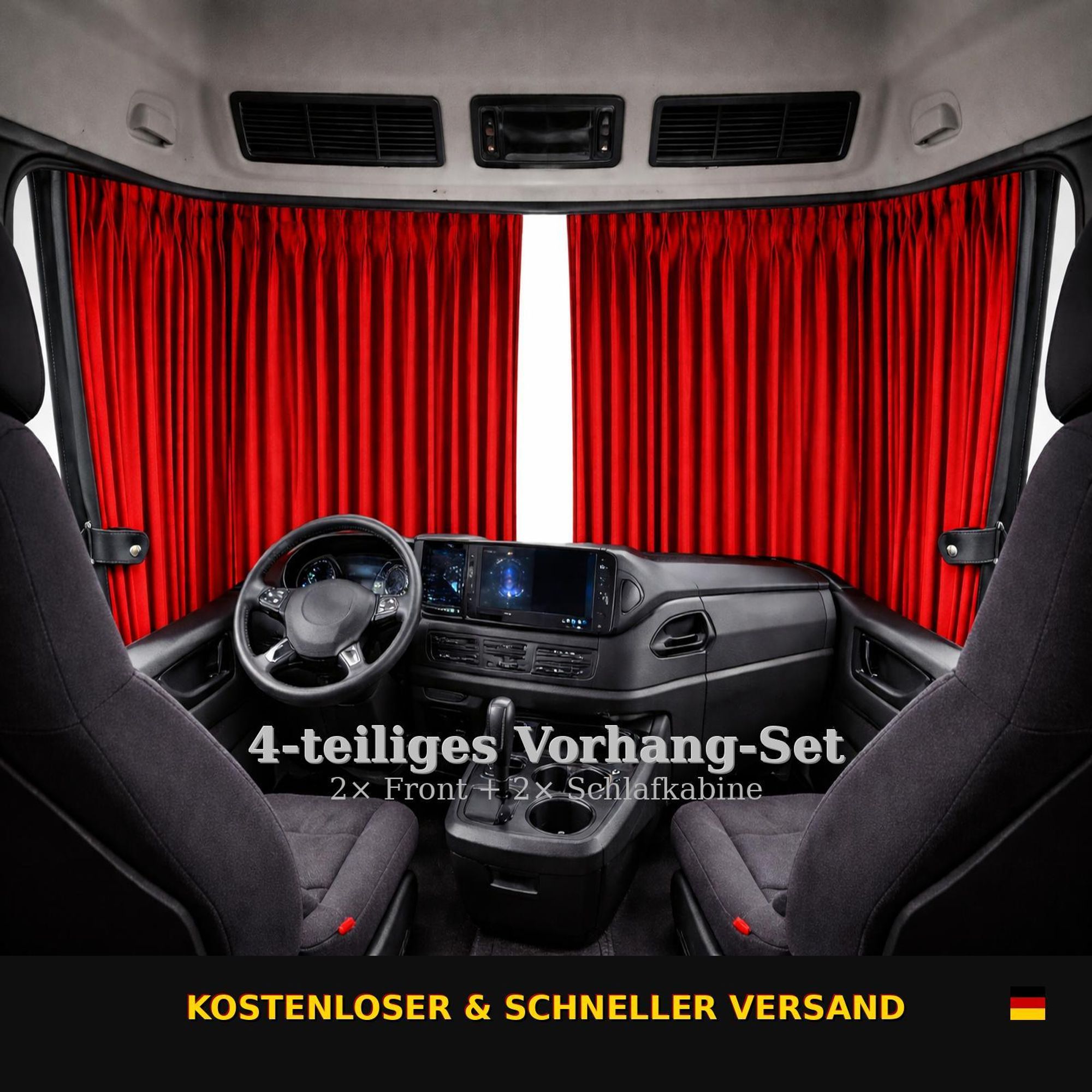 Gardinen für DAF XG XG+ Vorhänge 4-tlg. für Frontscheibe & Schlafkabine Rot