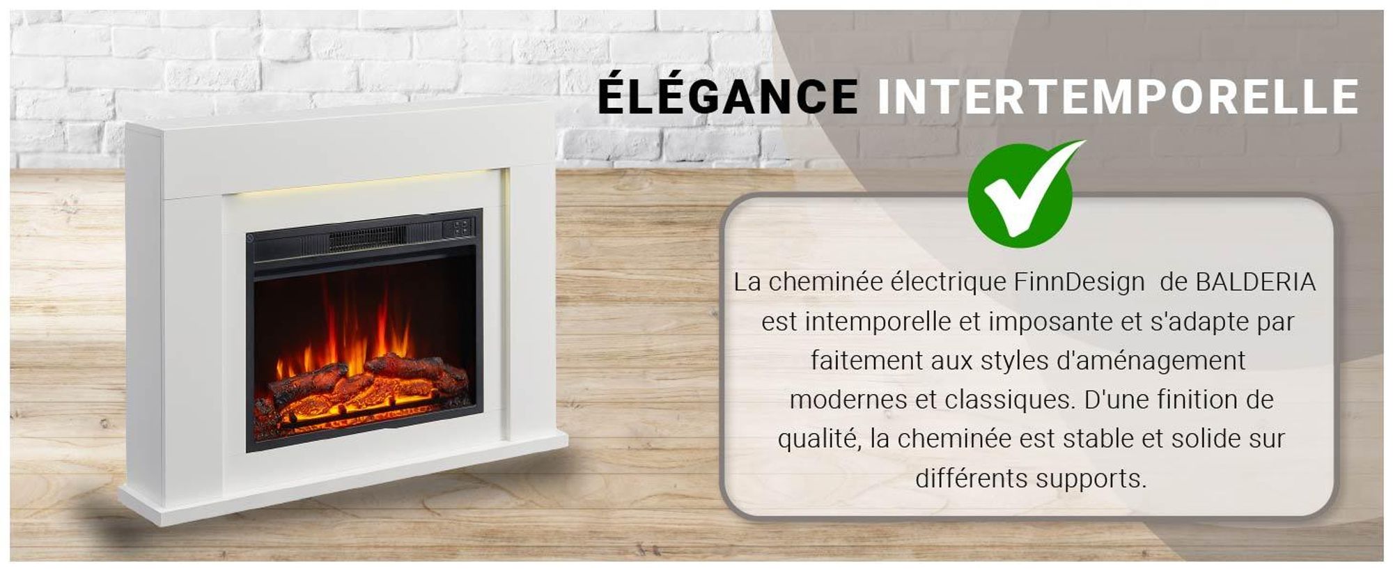 Cheminée électrique sur pied BALDERIA Finn Design – Puissance de chauffage jusqu'à 2 000 W, blanche