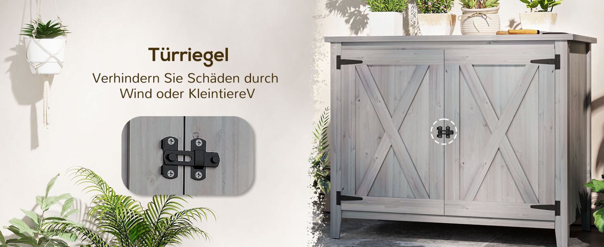Outsunny Gartenschrank Holz, Geräteschuppen wetterfest 110x60x88,5cm, Gerätehaus