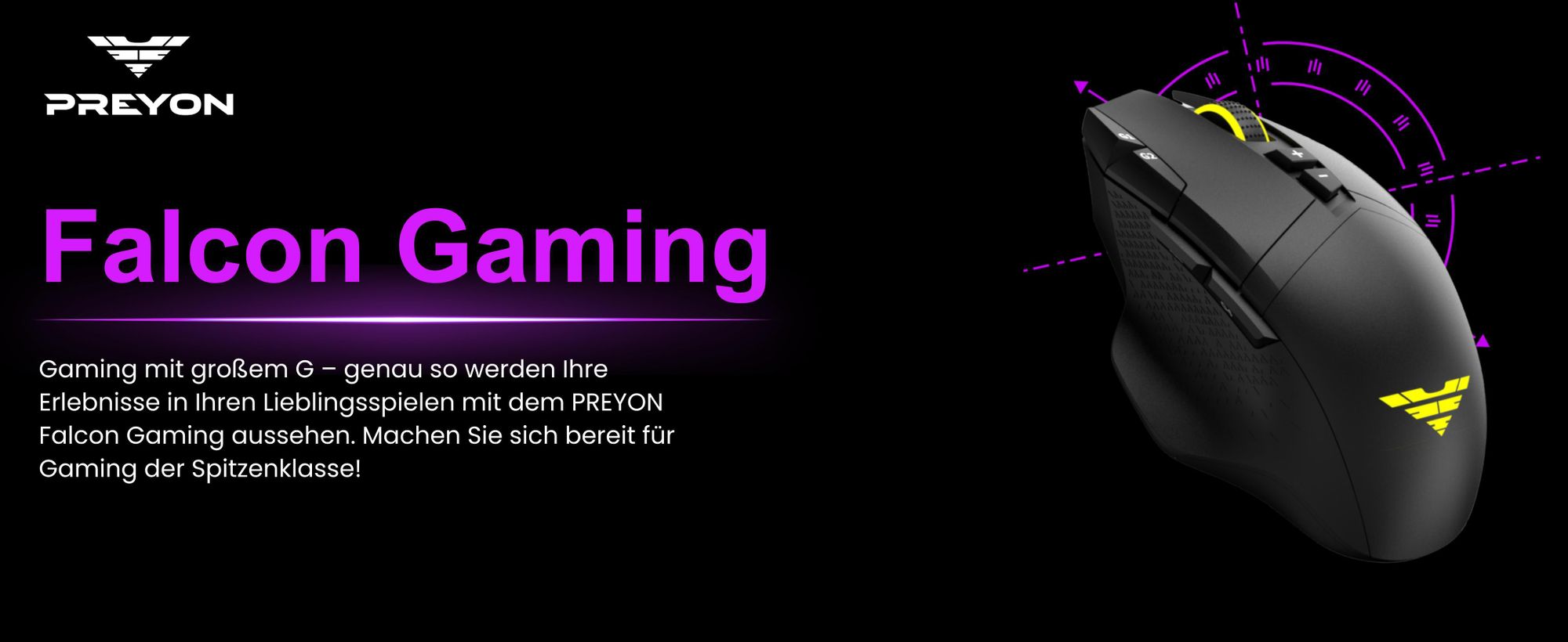 PREYON Falcon Gaming Spielmaus Robuste Gaming-Maus - Sensoren Pixart PAW 3327 - Schwindelerregende 12400 DPI - RGB Beleuchtung - Schalter Omron 20M - Software - Gummigriffe