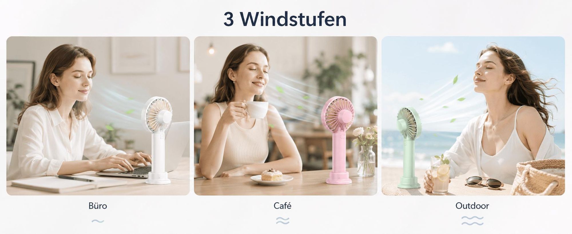 Tischventilator Leise 3 Windstufen 10 Stunden Laufzeit Extrem Starker Wind Wiederaufladbar