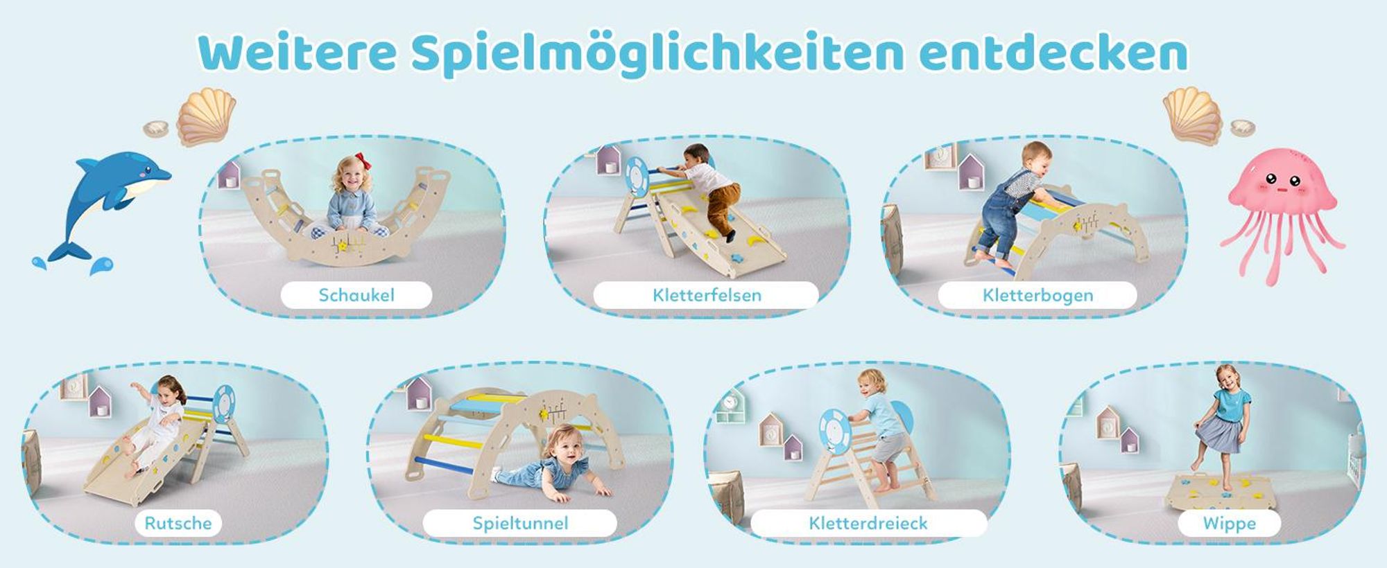 COSTWAY Klettergerüst Indoor 3er Set, klappabres Kletterdreieck mit Rutsche, Kletterbogen, doppelseitige Rampe&Baustein Set, für Kinder 1+