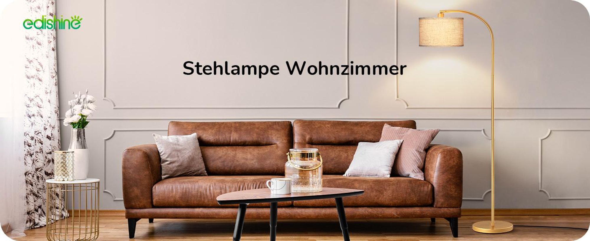 EDISHINE Stehlampe Wohnzimmer, Bogenlampe Verstellem, Leselampe mit Glühbirne,161cm Gold
